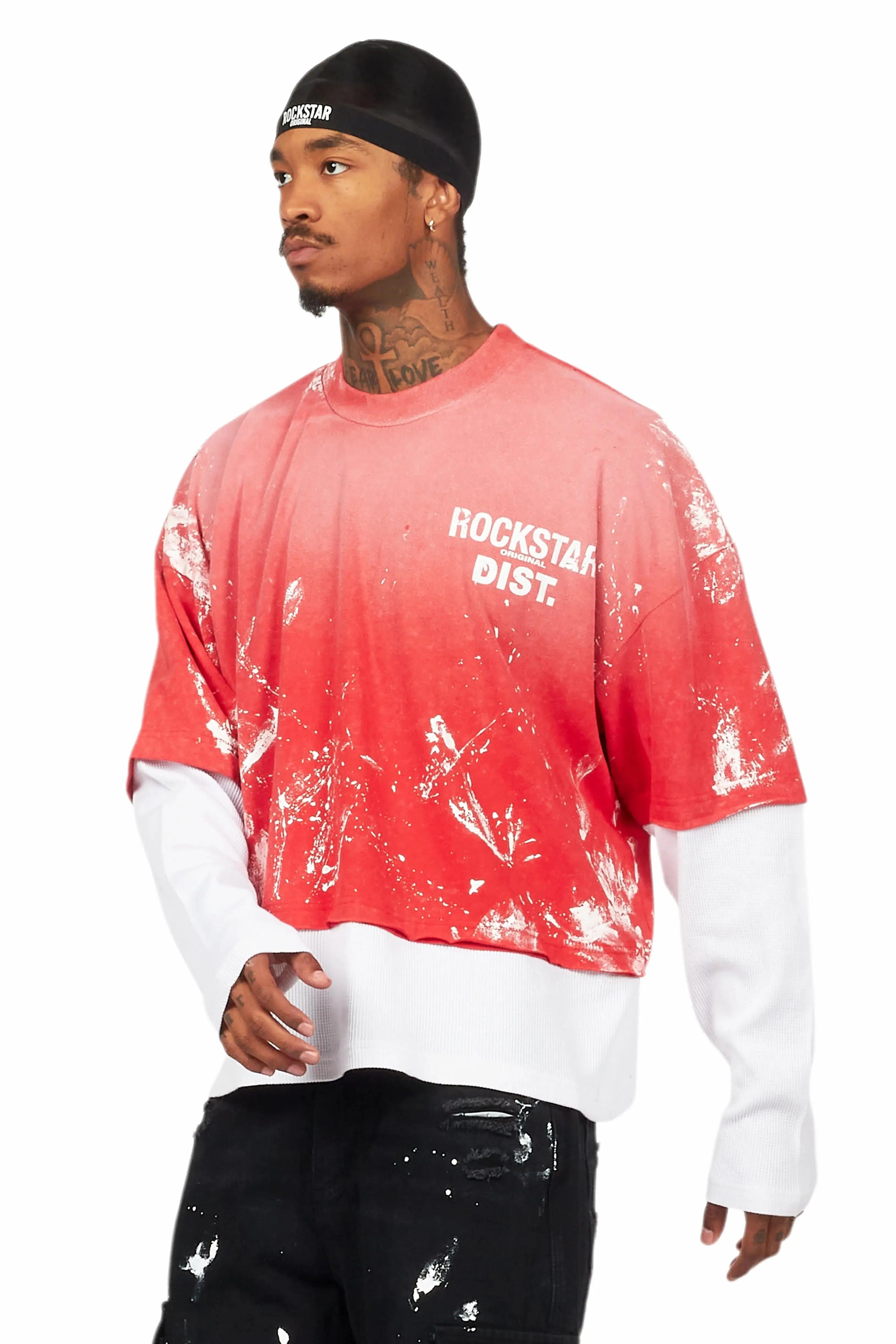 Paley Vintage Red Thermal Double Layer Boxy Crop T-Shirt sold by Rockstar Original product image thumbnail 5