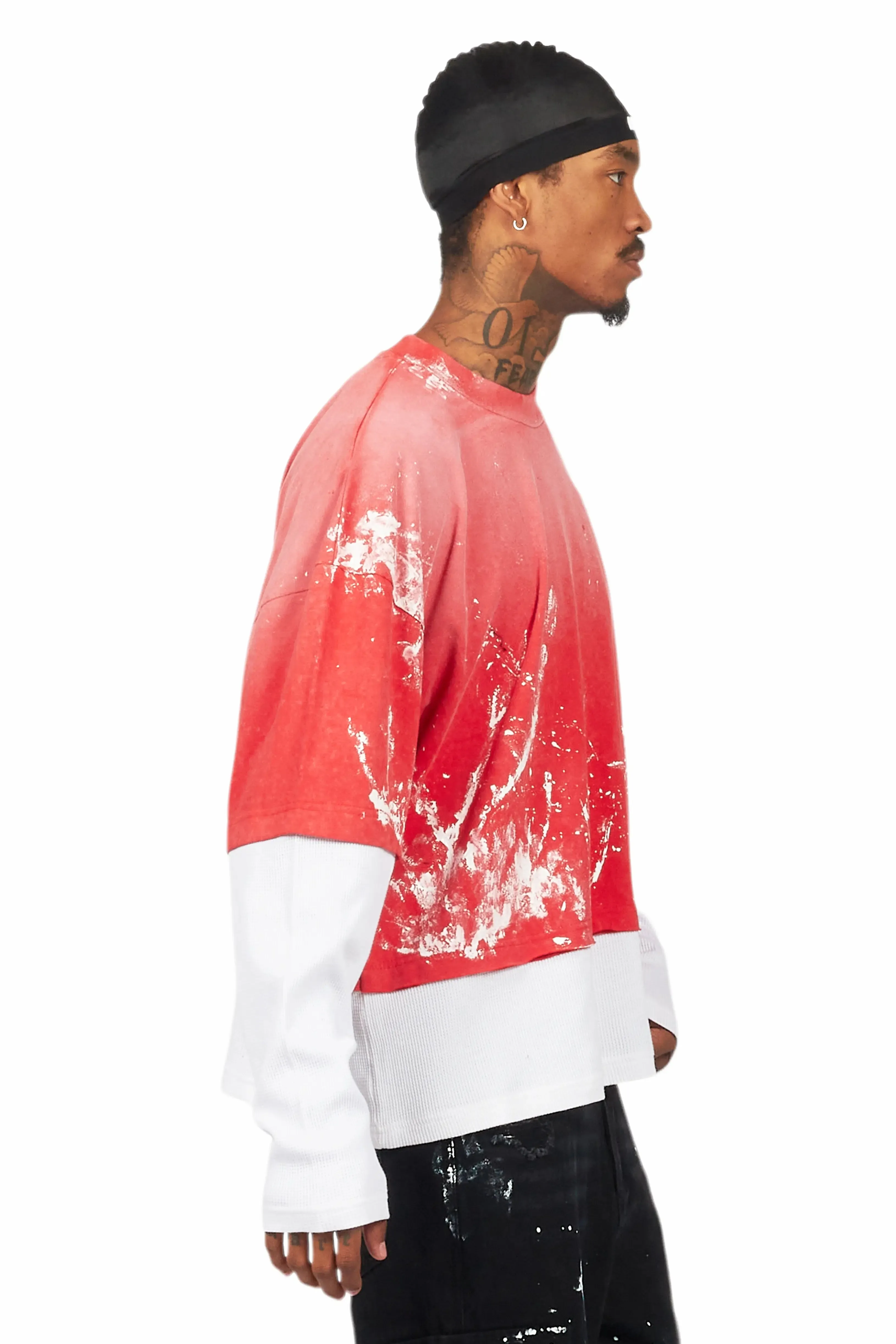 Paley Vintage Red Thermal Double Layer Boxy Crop T-Shirt sold by Rockstar Original product image thumbnail 3