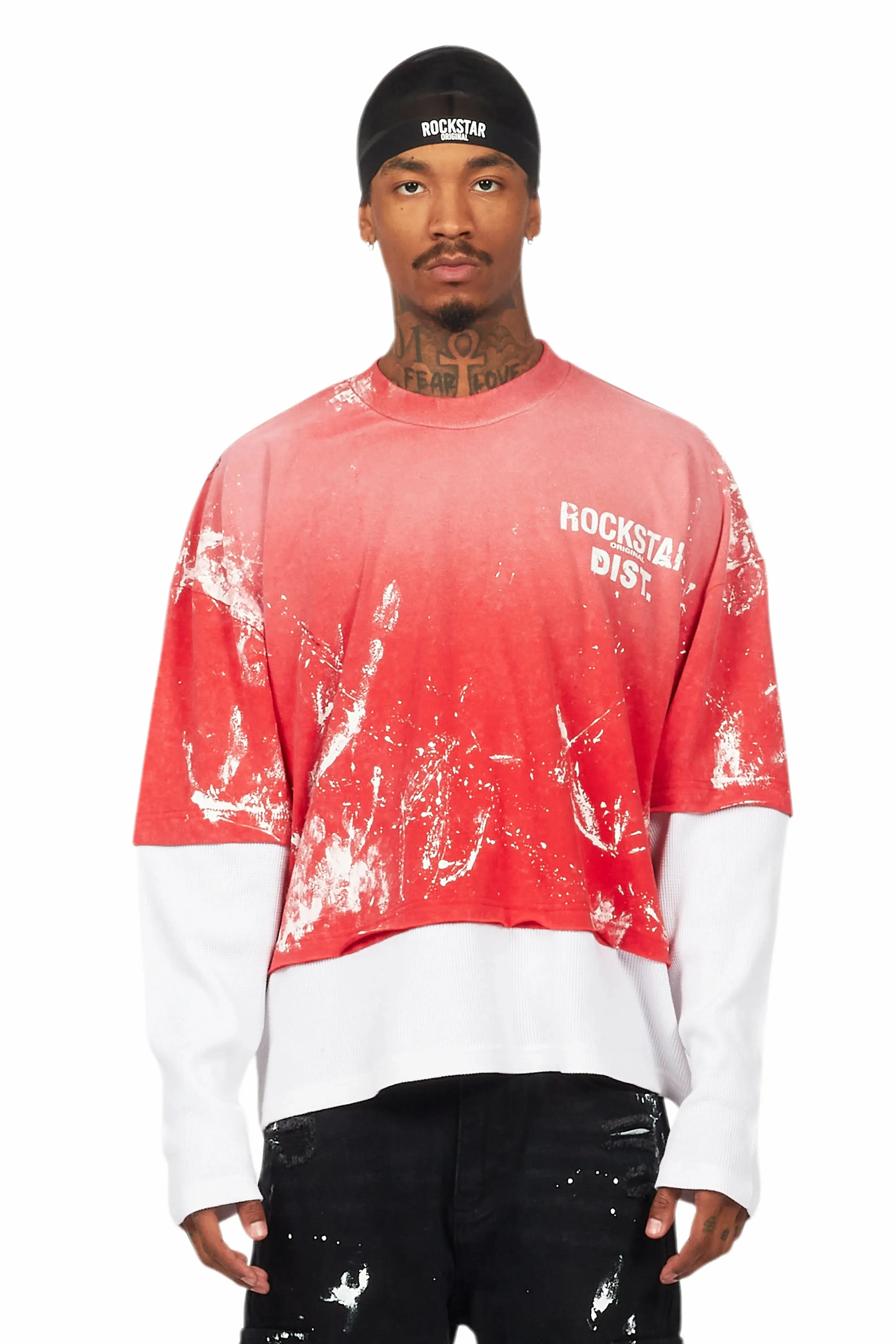 Paley Vintage Red Thermal Double Layer Boxy Crop T-Shirt sold by Rockstar Original product image thumbnail 2