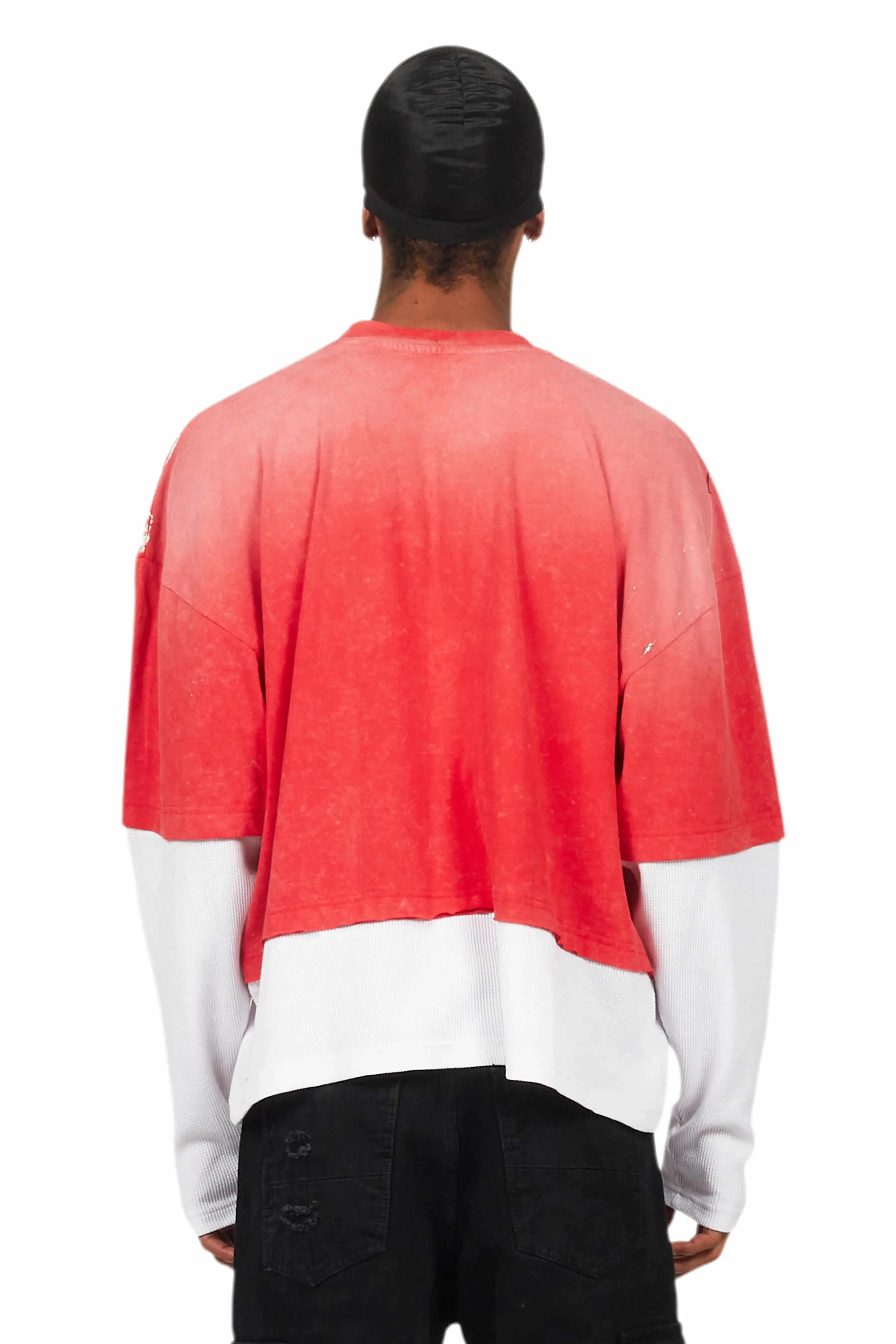 Paley Vintage Red Thermal Double Layer Boxy Crop T-Shirt sold by Rockstar Original product image thumbnail 4