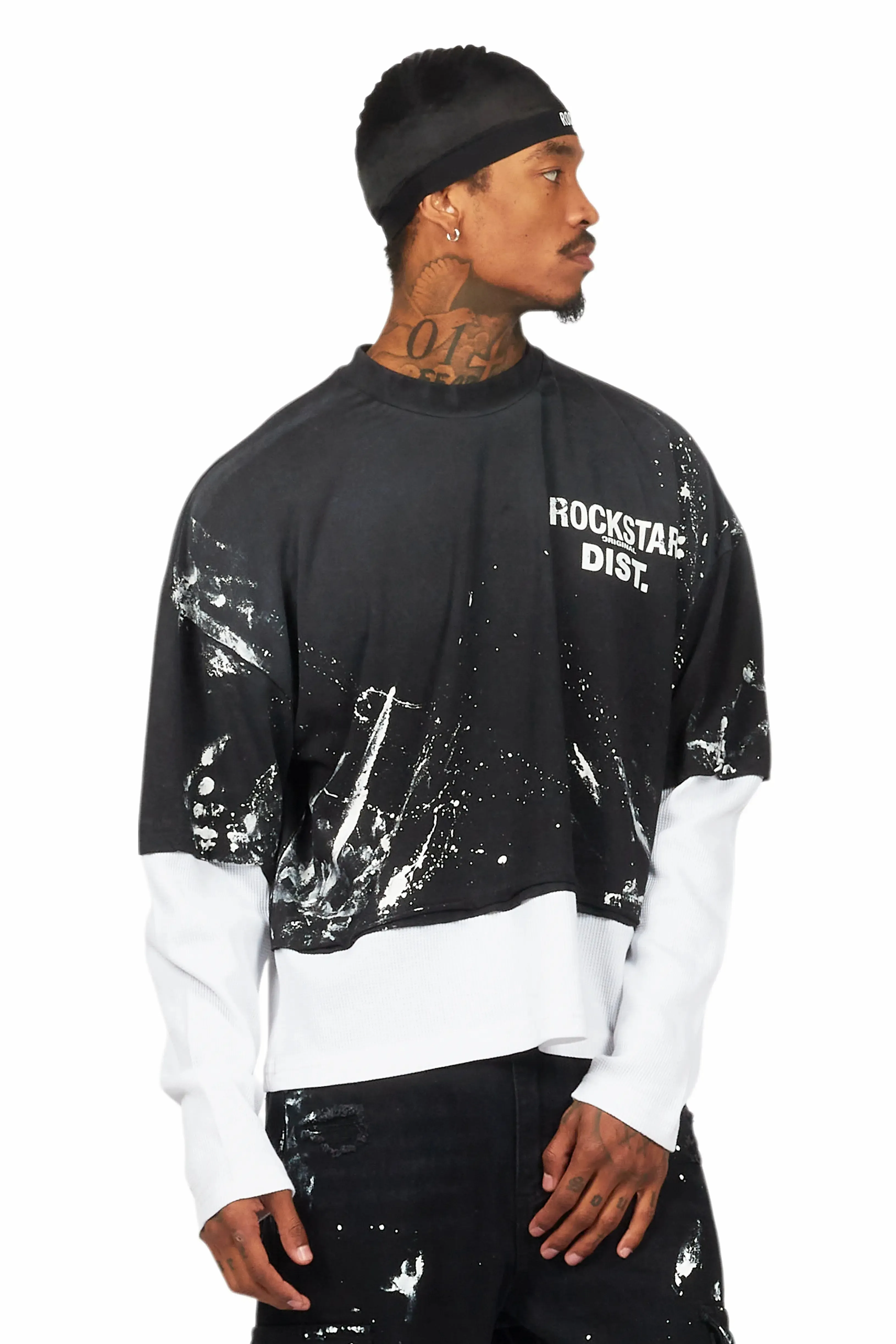 Paley Black Thermal Double Layer Boxy Crop T-Shirt sold by Rockstar Original product image thumbnail 2