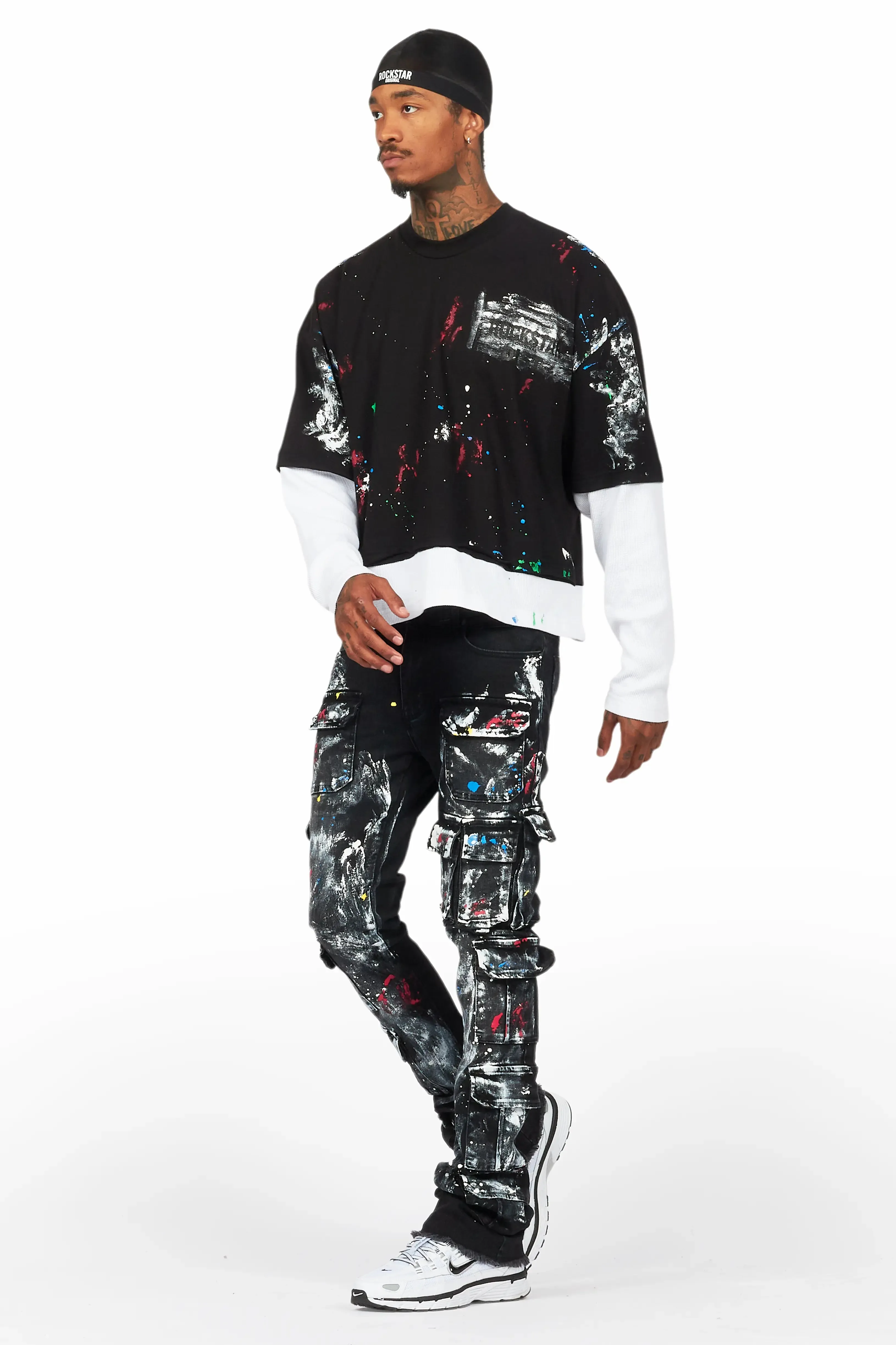Farrow Black Painter Double Layer T-Shirt/Stacked Flare Jean Bundle sold by Rockstar Original product image thumbnail 5