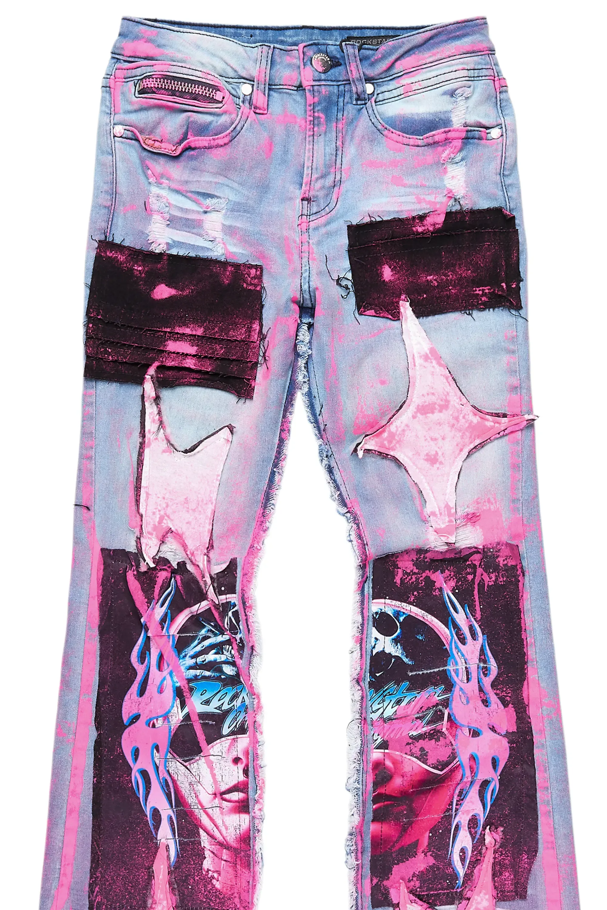 Boys Helki Blue/Pink Roller Paint Stacked Flare Jean sold by Rockstar Original product image thumbnail 2