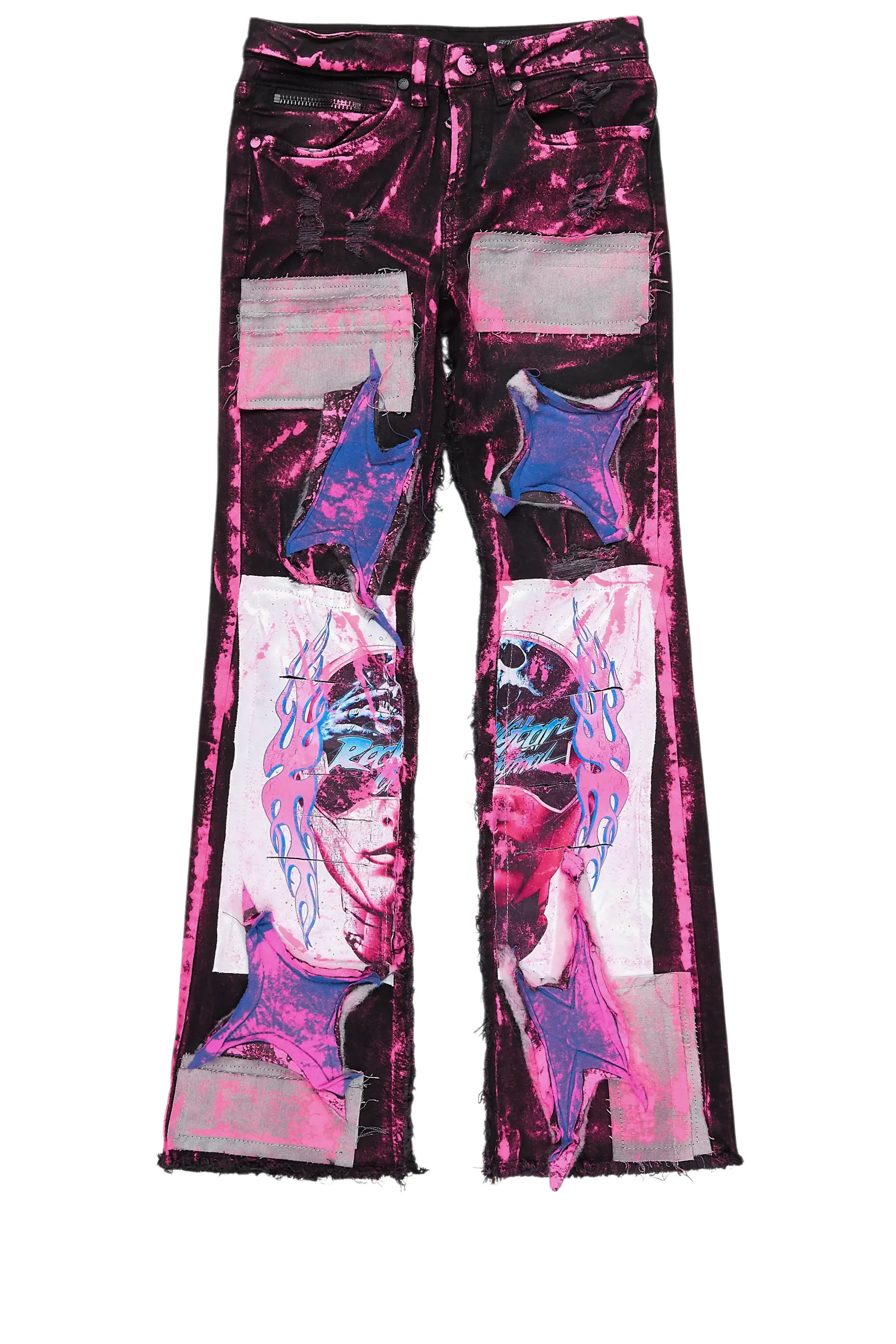 Boys Helki Black/Pink Roller Paint Stacked Flare Jean sold by Rockstar Original