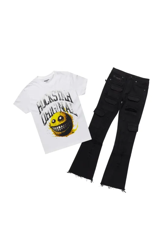 Boys Chuffed  White T-Shirt/Stacked Flare Jean Set sold by Rockstar Original