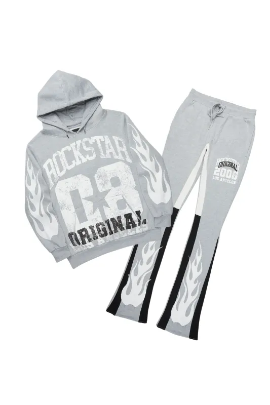 Edel Grey/White Hoodie/Stacked Flare Pant Set sold by Rockstar Original