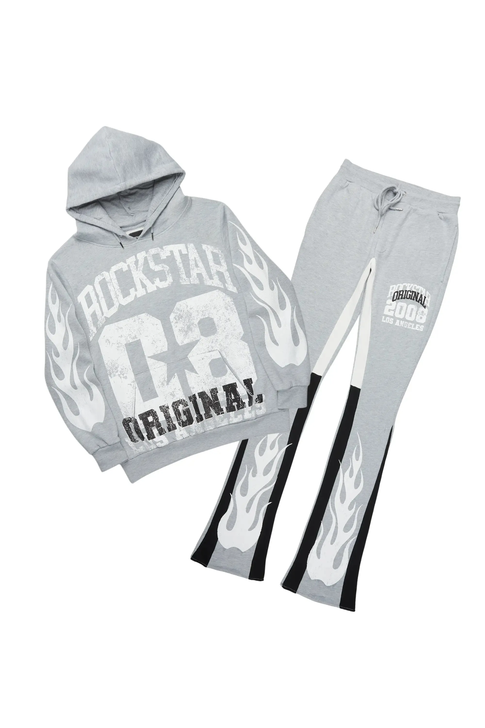 Edel Grey/White Hoodie/Stacked Flare Pant Set sold by Rockstar Original