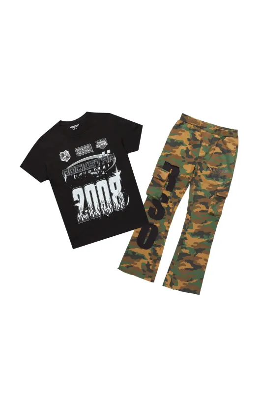 Boys Amos Black/Camo T-Shirt/Stacked Flare Pant Set sold by Rockstar Original