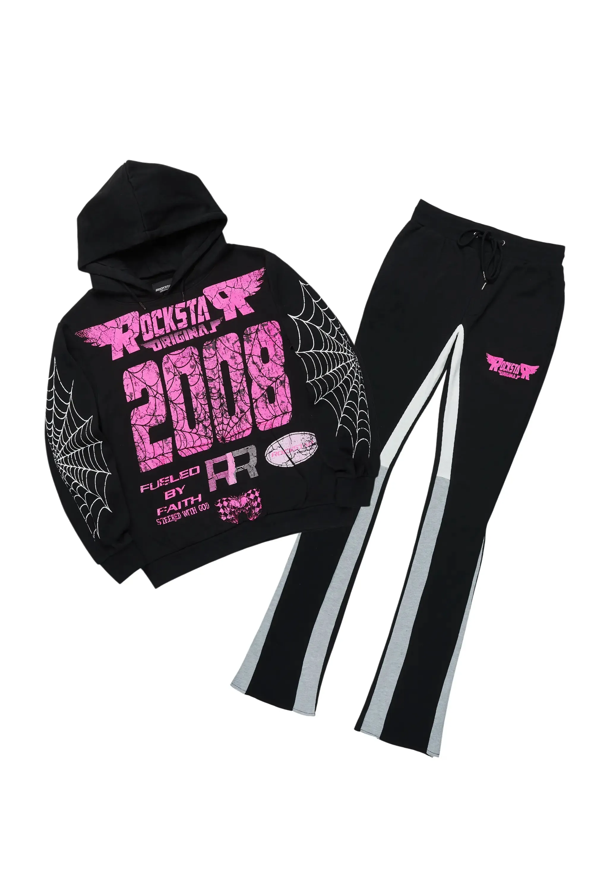 For Pinks Black Hoodie/Stack Flare Track Pant Set sold by Rockstar Original