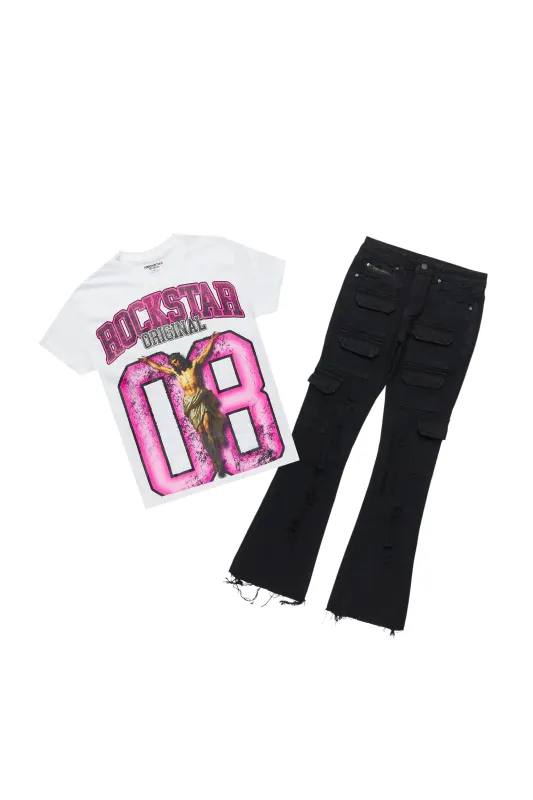 Boys Fields White T-Shirt/Stacked Flare Jean Set sold by Rockstar Original