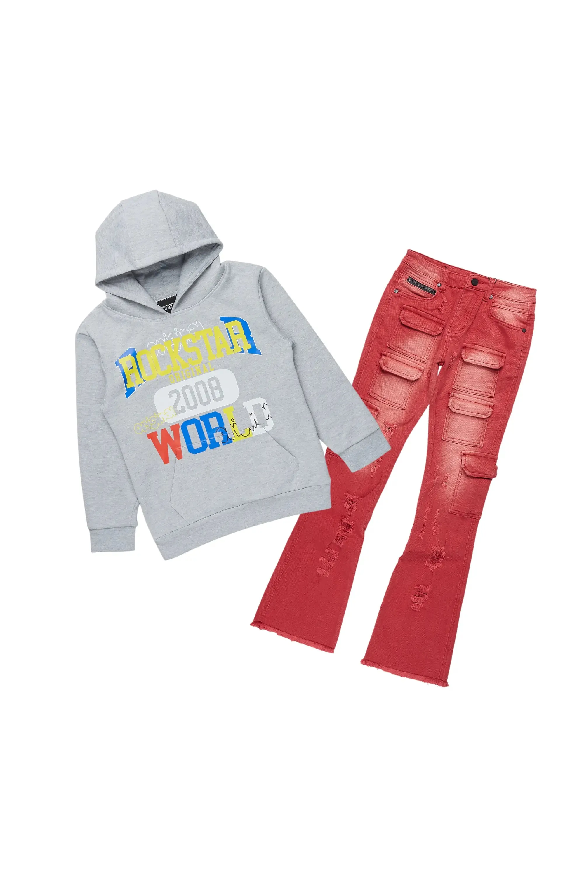Boys Daria Grey/Red Hoodie/Stacked Jean Set sold by Rockstar Original
