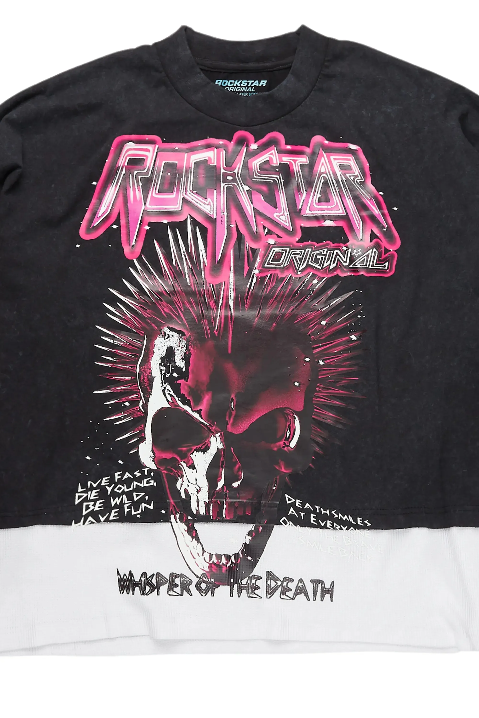 Cariel Vintage Black Thermal Double Layer Boxy Crop T-Shirt sold by Rockstar Original product image thumbnail 2