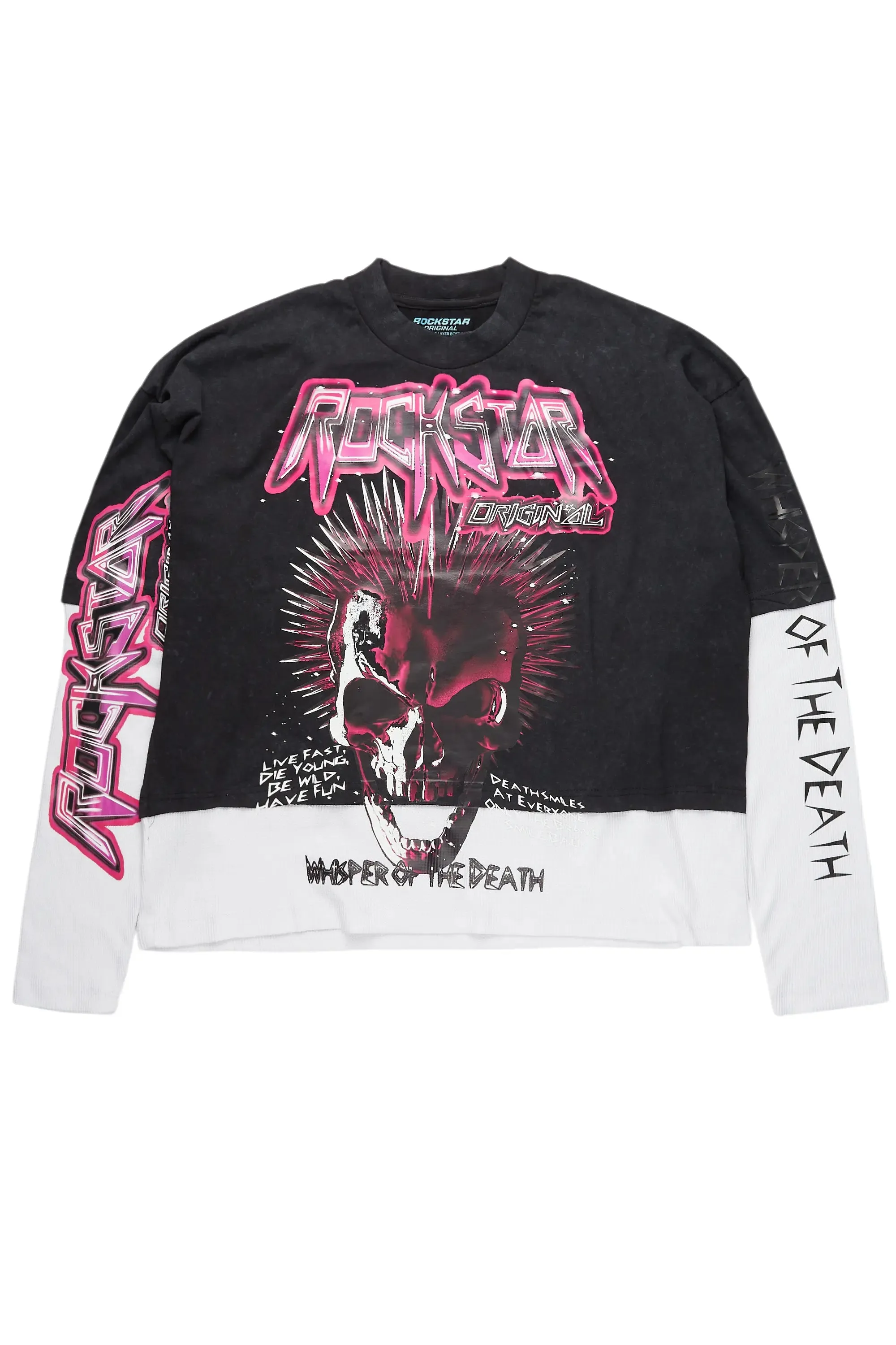 Cariel Vintage Black Thermal Double Layer Boxy Crop T-Shirt sold by Rockstar Original