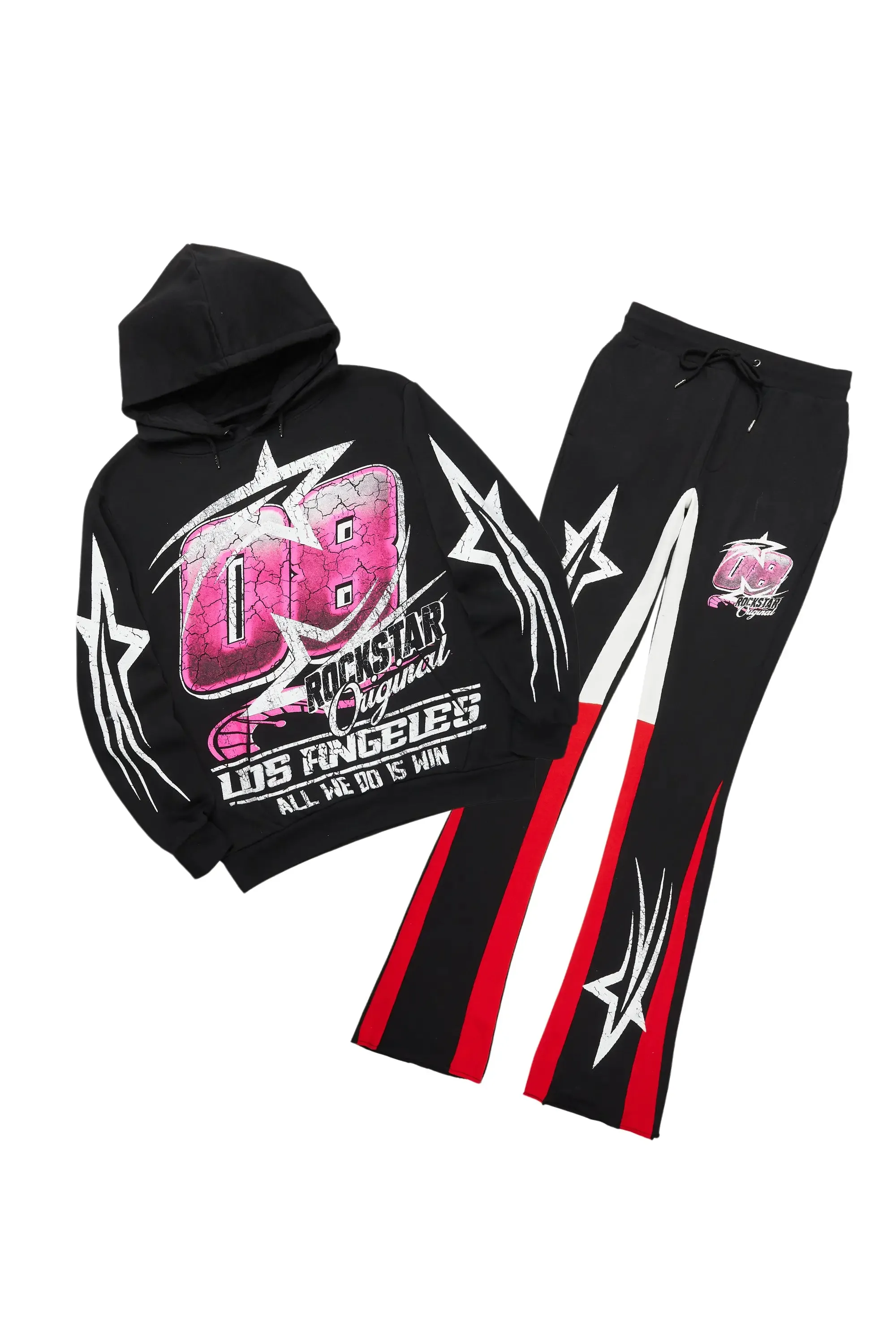 Kastell Black Hoodie/Stacked Flare Track Pant Set sold by Rockstar Original