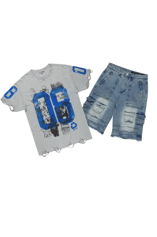 Grill Grey/Blue T-Shirt/Denim Short Set sold by Rockstar Original