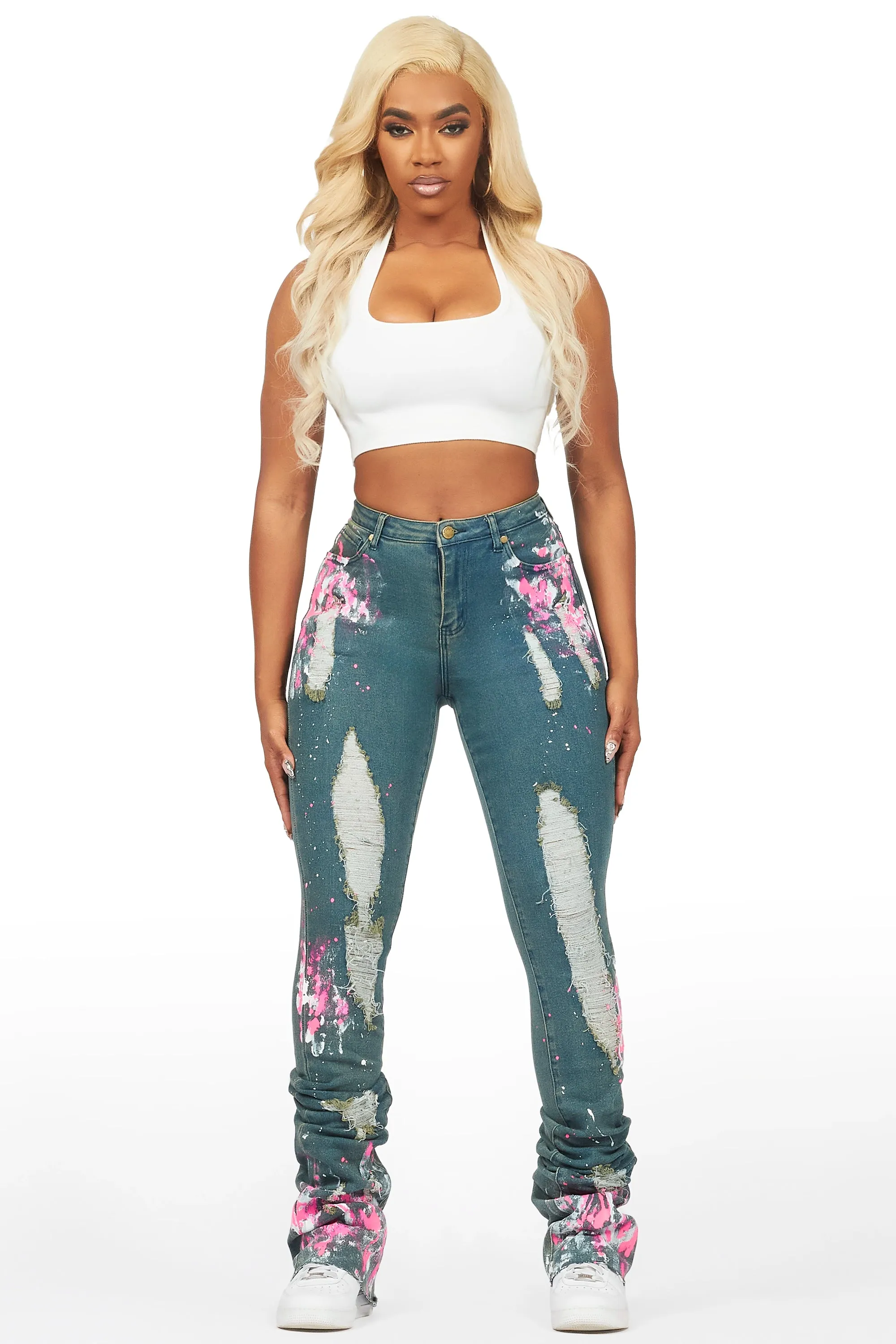 Terrika Tinted Dark Wash Painted Super Stacked Jean sold by Rockstar Original product image thumbnail 2