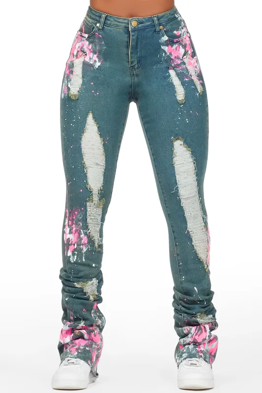 Terrika Tinted Dark Wash Painted Super Stacked Jean sold by Rockstar Original