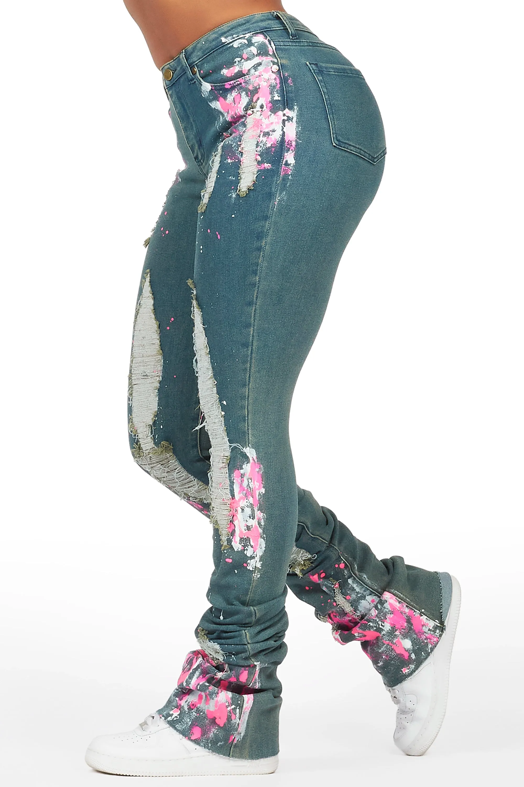 Terrika Tinted Dark Wash Painted Super Stacked Jean sold by Rockstar Original product image thumbnail 4