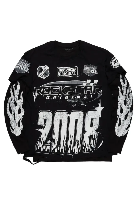 Esha Black Double Layer Graphic T-Shirt sold by Rockstar Original
