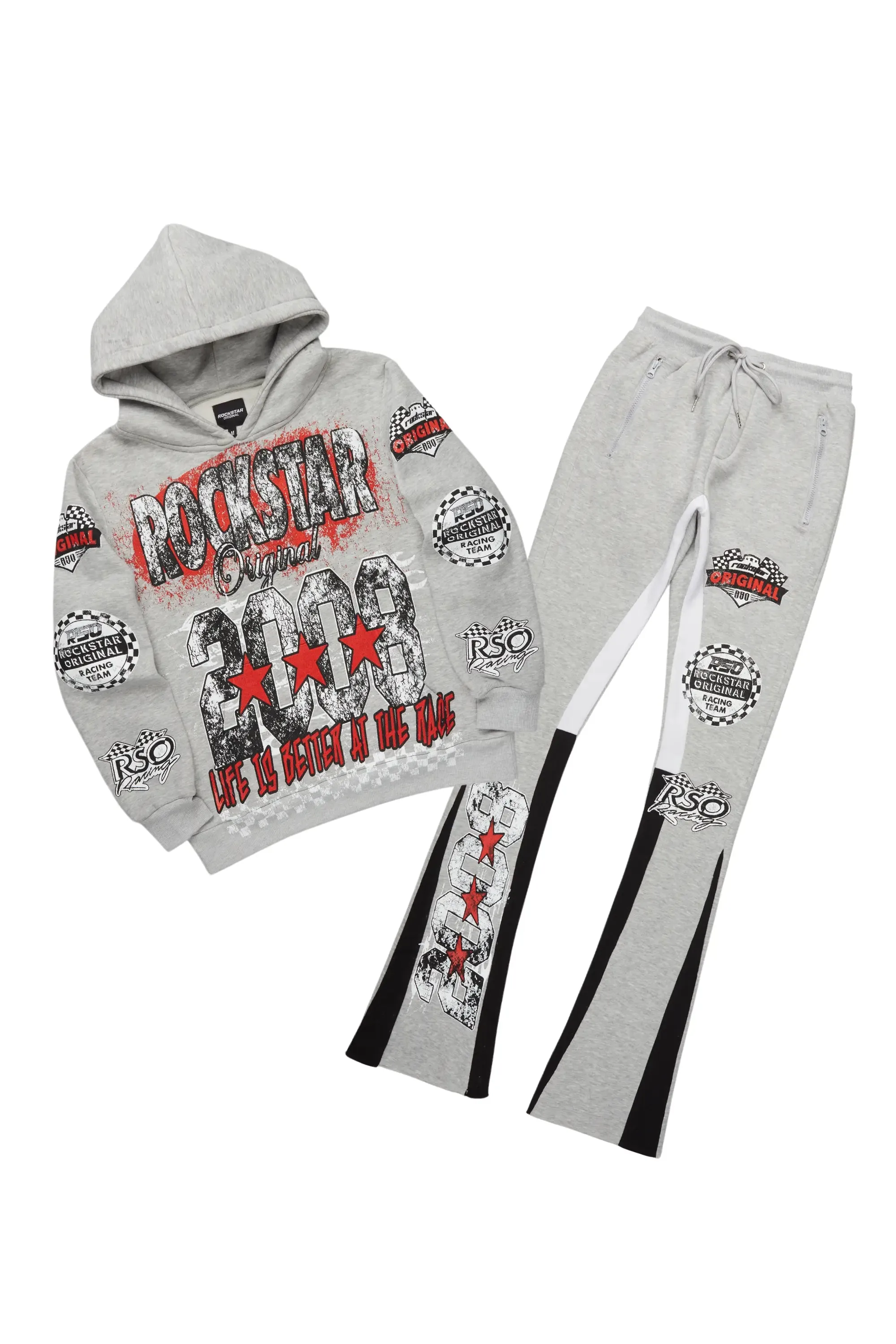 Racing Grung Heather Grey Hoodie/Stacked Flare Track Pant Set sold by Rockstar Original