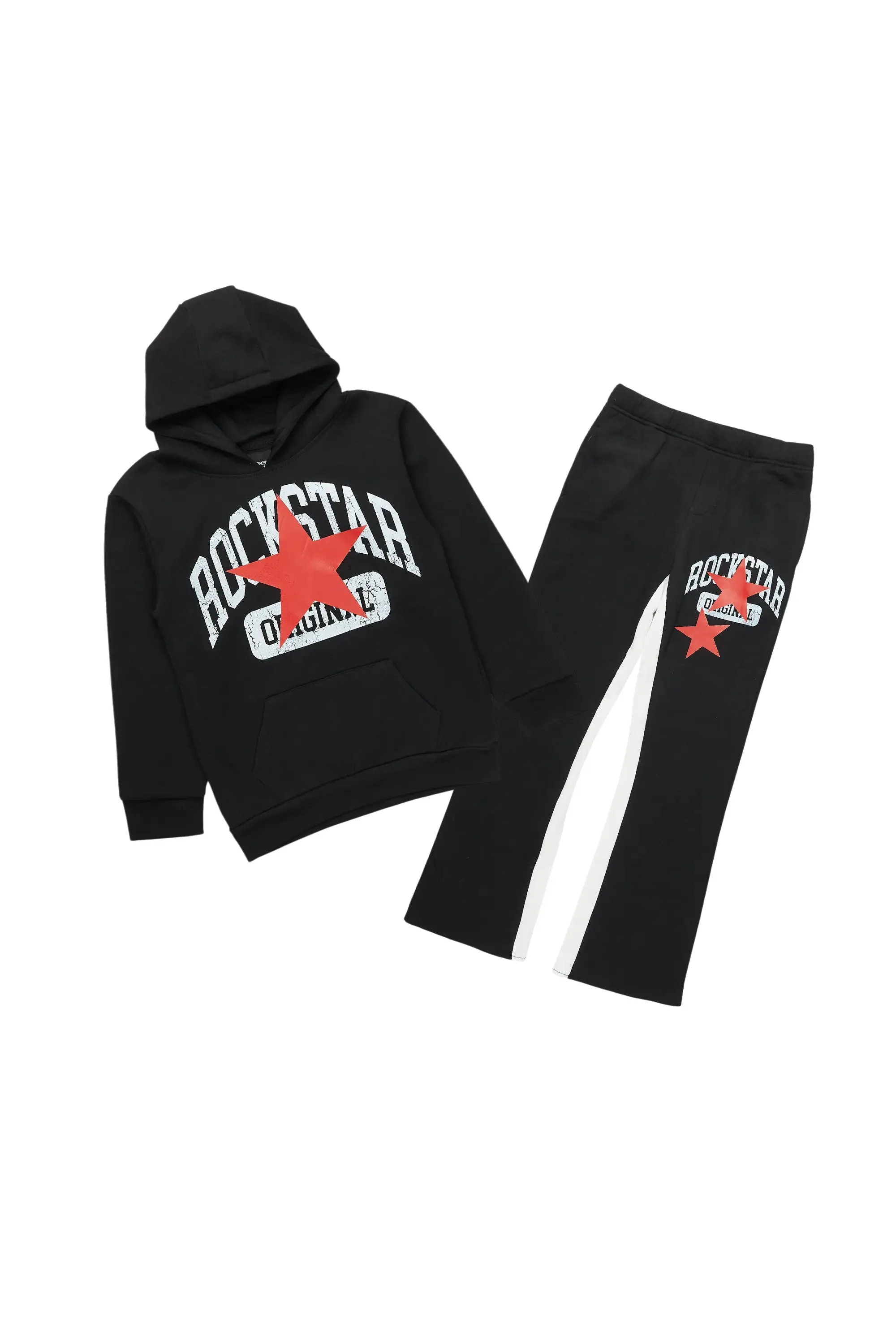 Boys States Black/Red Stacked Hoodie Track Set sold by Rockstar Original