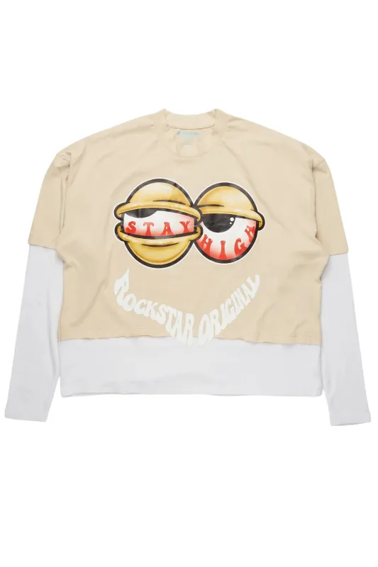 Highya Vintage Sand Thermal Double Layer Boxy Crop T-Shirt sold by Rockstar Original