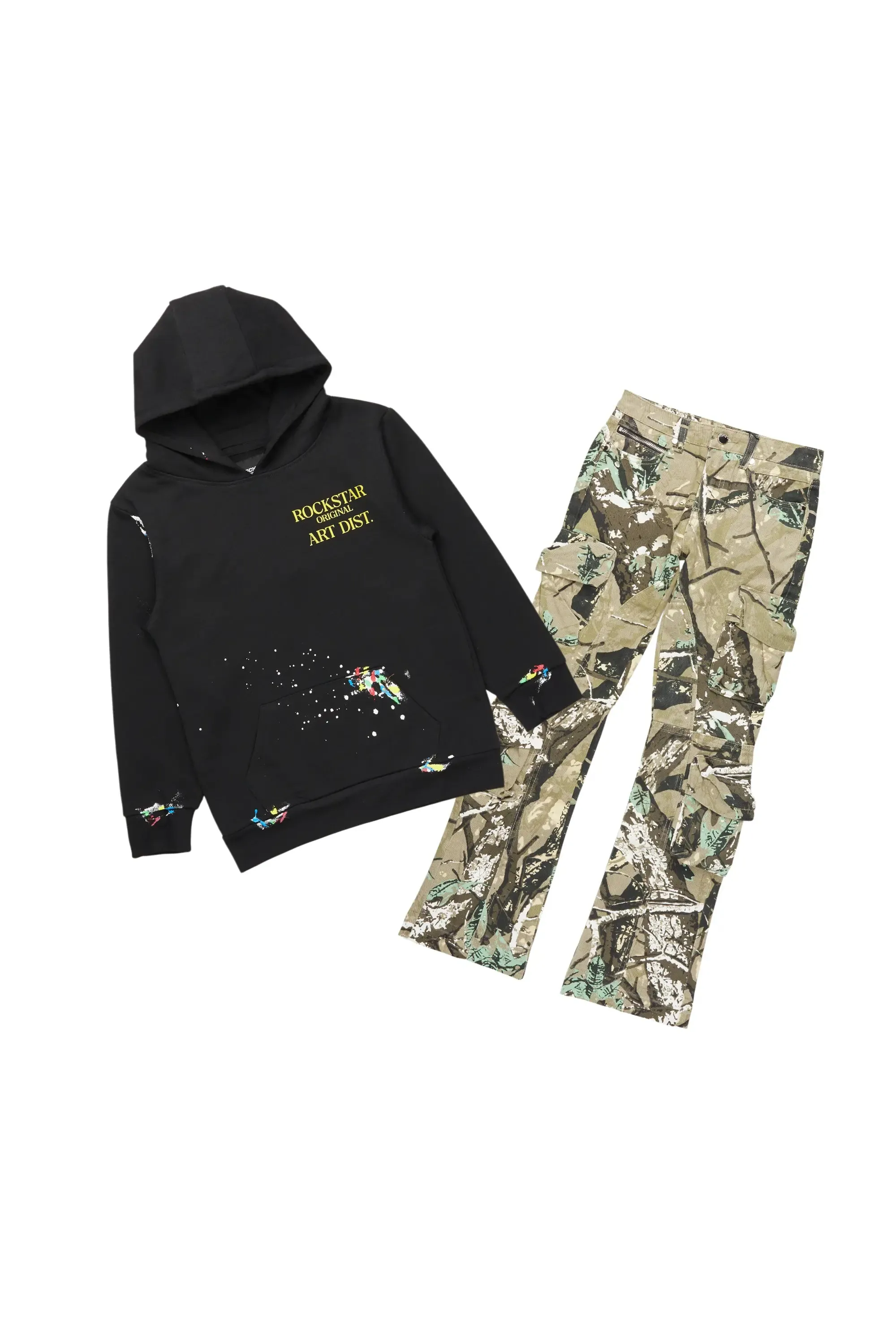 Boys Palmer Black Hoodie/Stacked Flare Jean Set sold by Rockstar Original