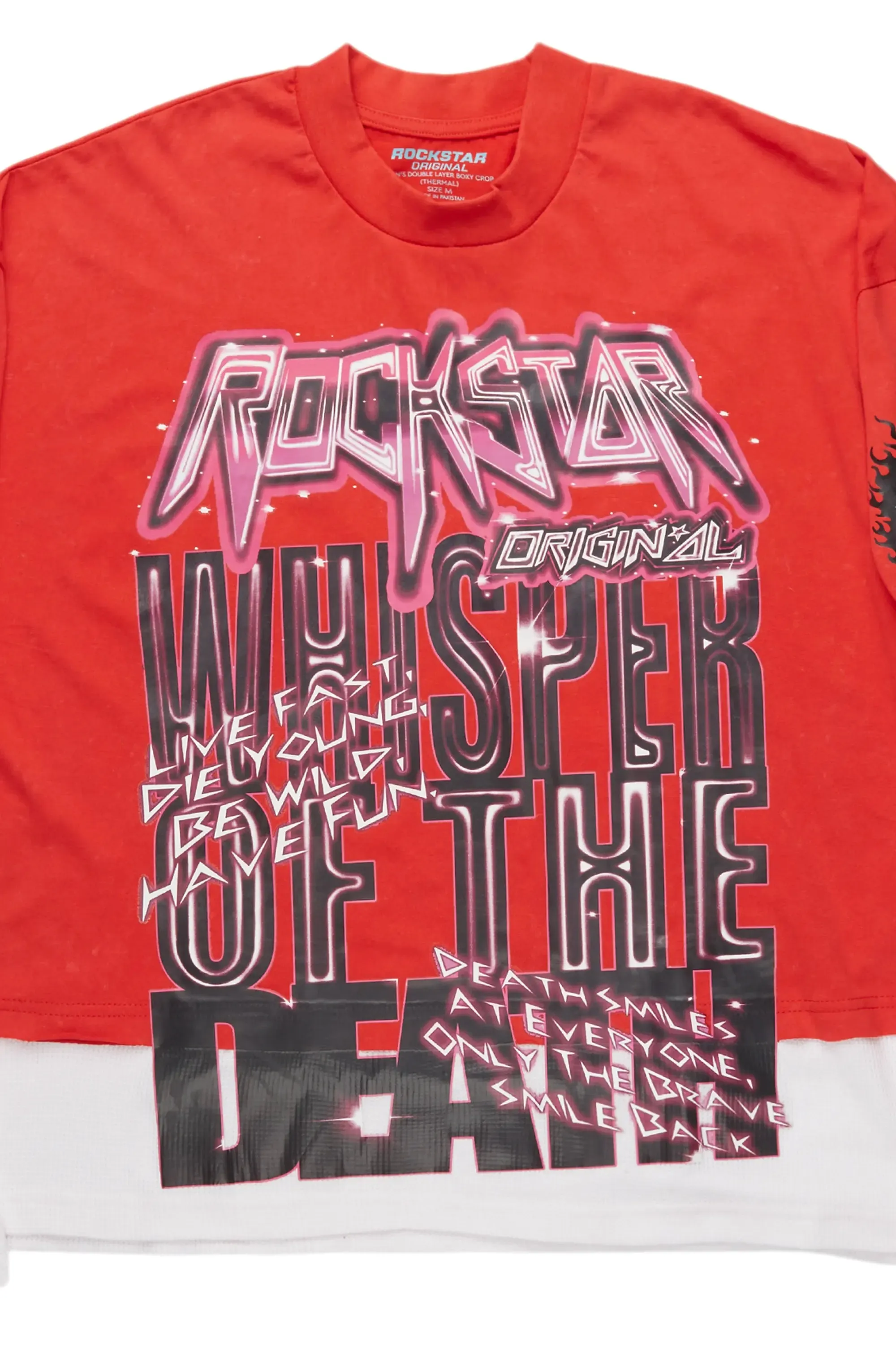 Darcy Vintage Red Thermal Double Layer Boxy Crop T-Shirt sold by Rockstar Original product image thumbnail 2