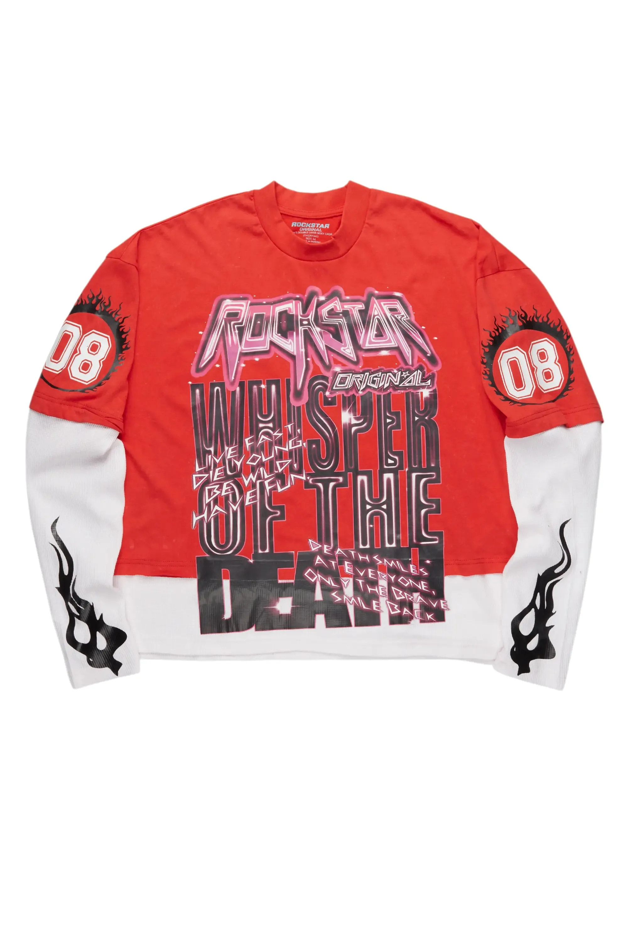 Darcy Vintage Red Thermal Double Layer Boxy Crop T-Shirt sold by Rockstar Original