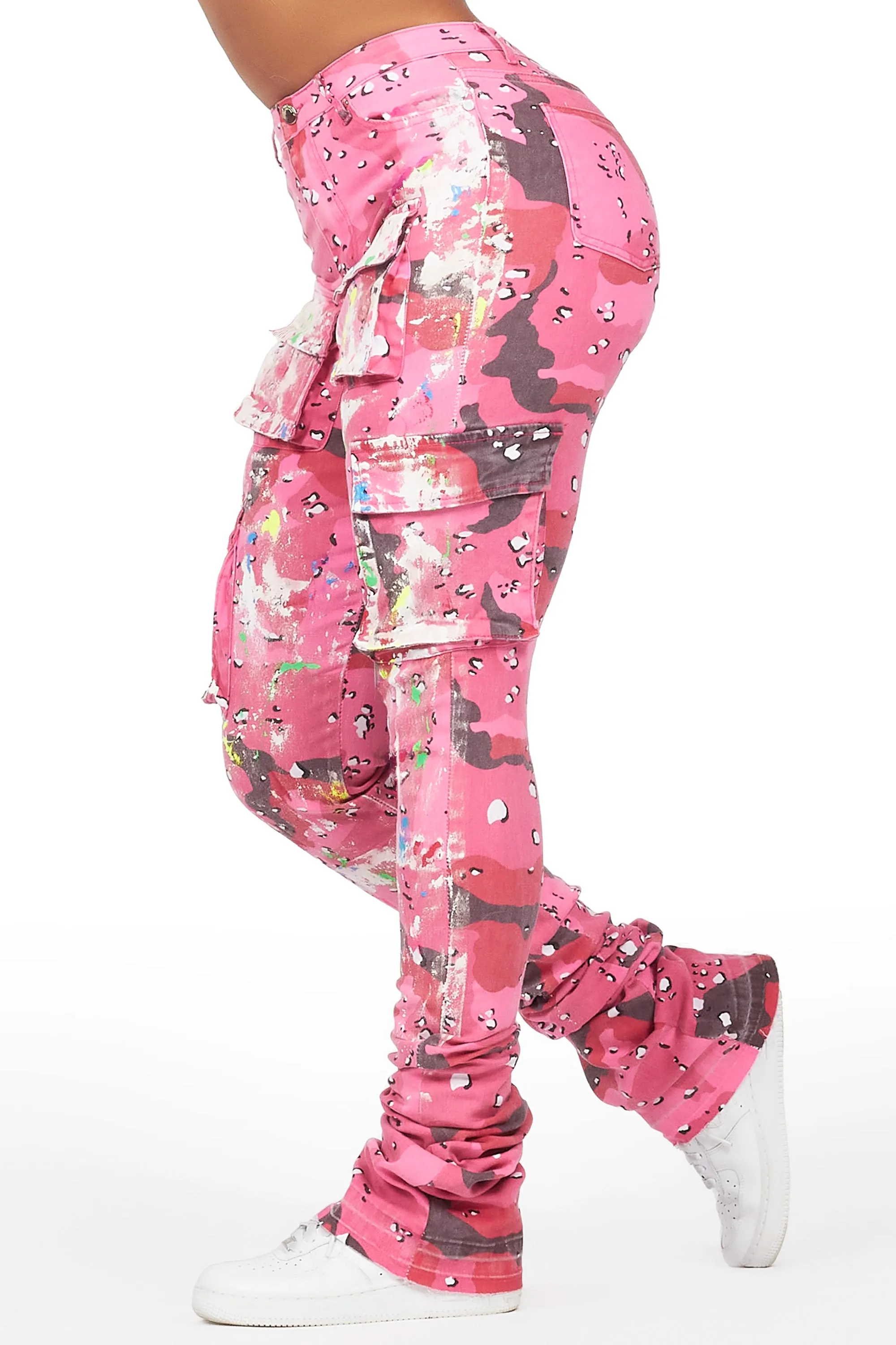 Brandie Pink Camo Painted Super Stacked Jean sold by Rockstar Original product image thumbnail 4