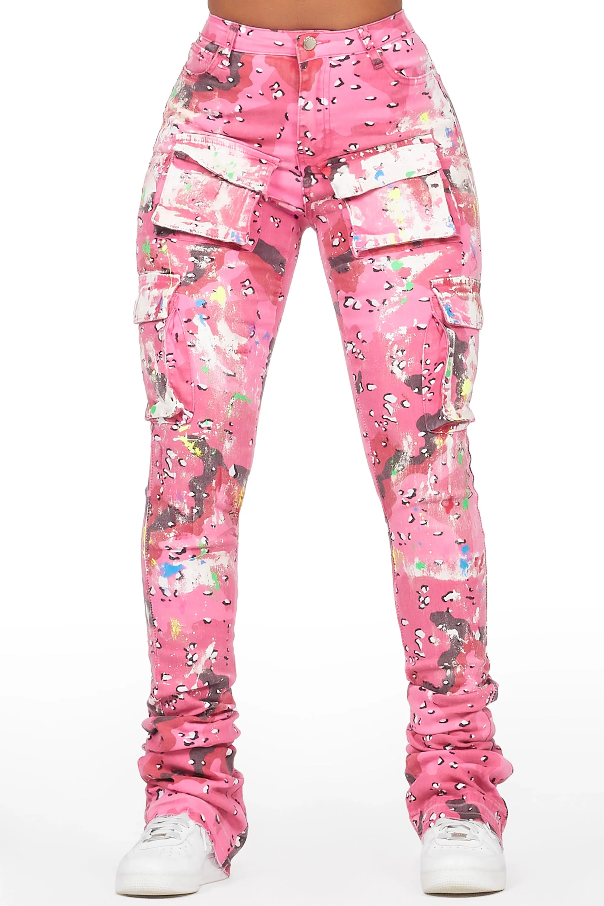 Brandie Pink Camo Painted Super Stacked Jean sold by Rockstar Original