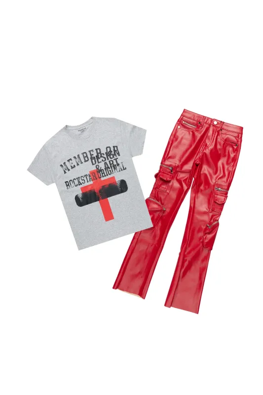 Boys Alaric Heather Grey T-Shirt/Stacked Flare Jean Set sold by Rockstar Original