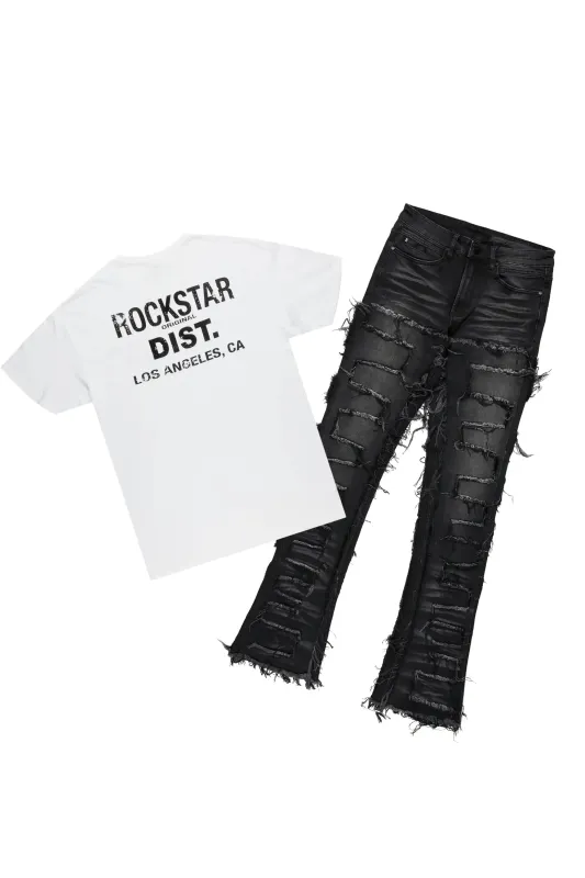 Lake White/Black T-Shirt/Stacked Flare Jean Bundle sold by Rockstar Original