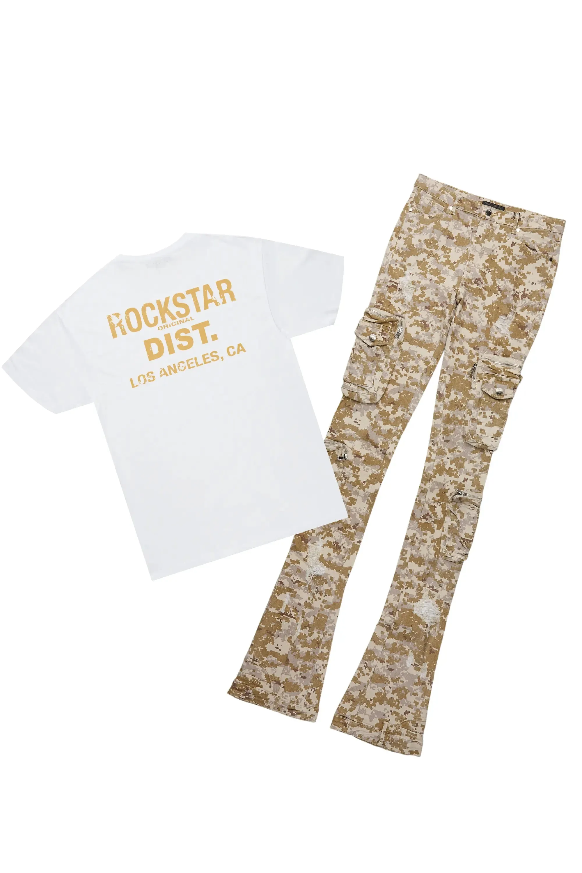 Sharee White/Beige T-Shirt & Jean Set sold by Rockstar Original
