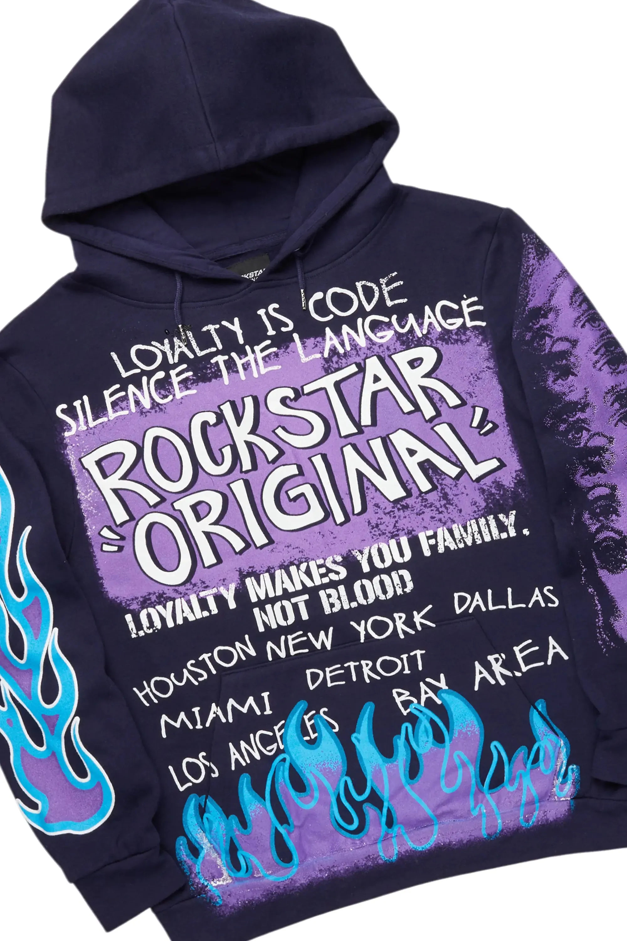 Beno Navy Stacked Flare Hoodie Track Set sold by Rockstar Original product image thumbnail 2