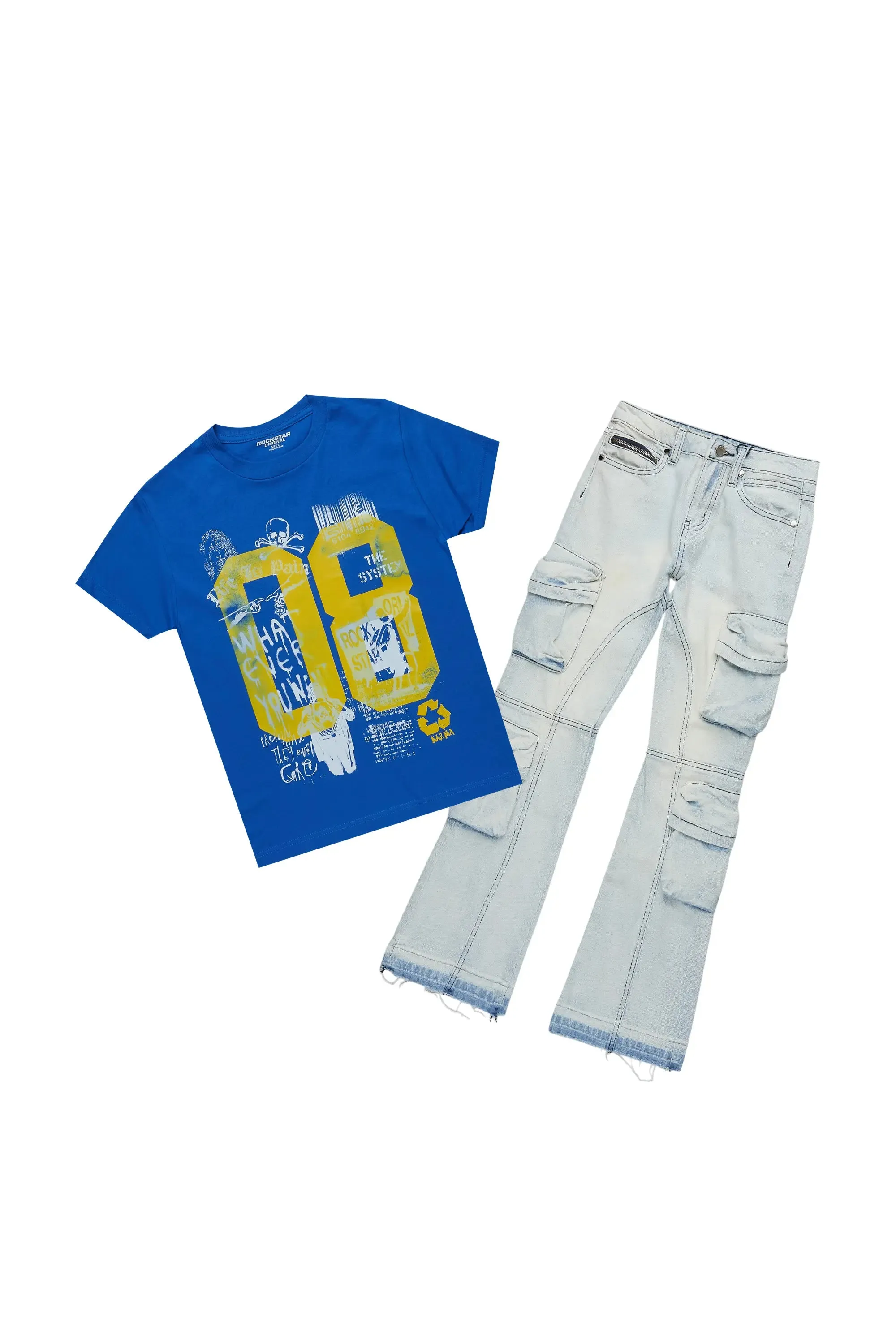 Boys Beau Royal Blue T-Shirt/Stacked Flare Jean Set sold by Rockstar Original