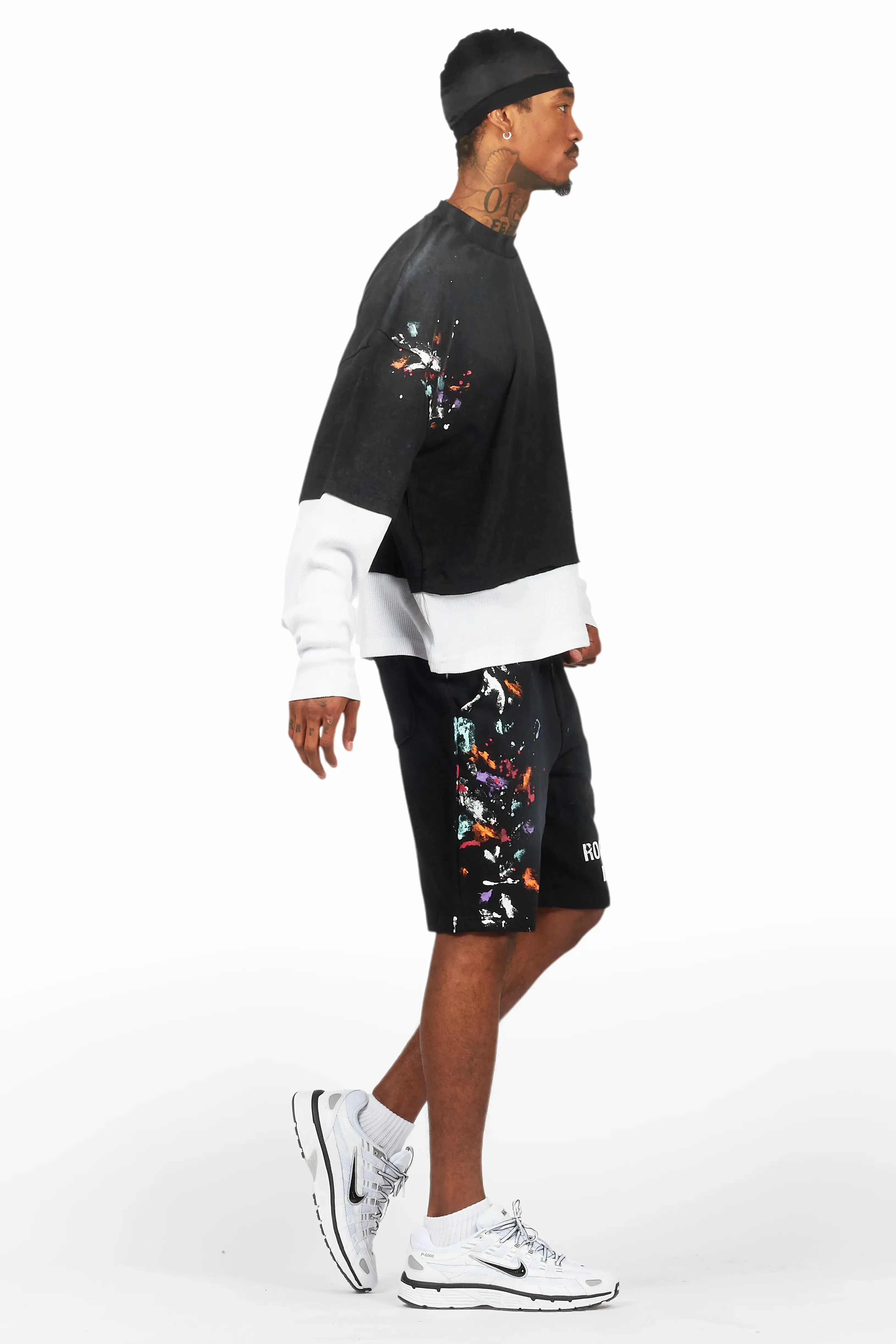 Darien Black Double Layer T-Shirt Short Set sold by Rockstar Original product image thumbnail 3