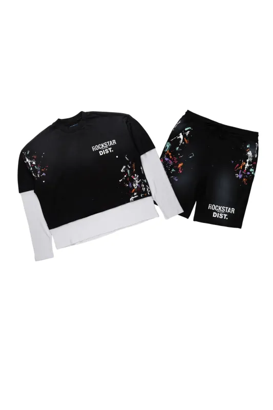 Darien Black Double Layer T-Shirt Short Set sold by Rockstar Original