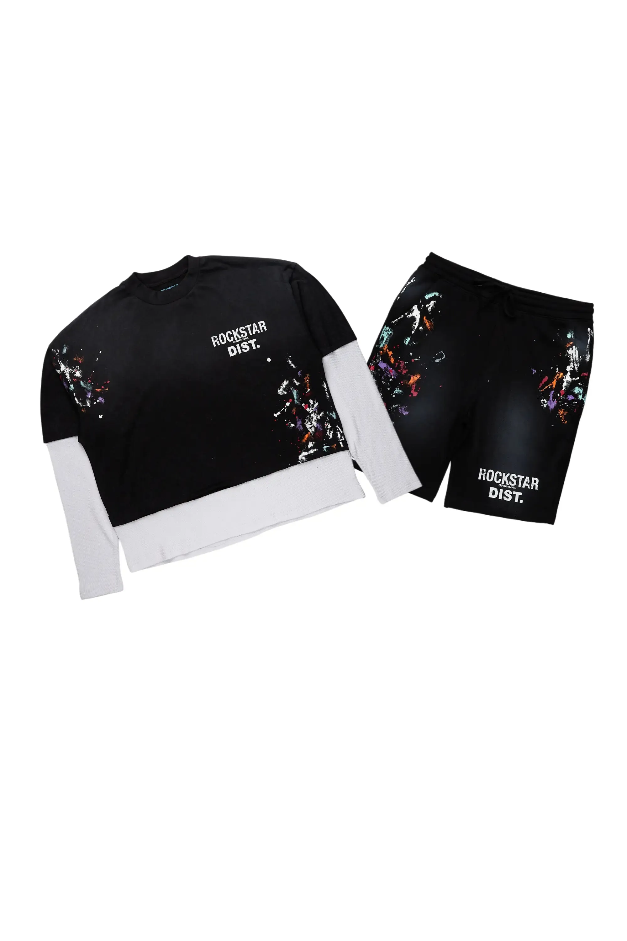 Darien Black Double Layer T-Shirt Short Set sold by Rockstar Original