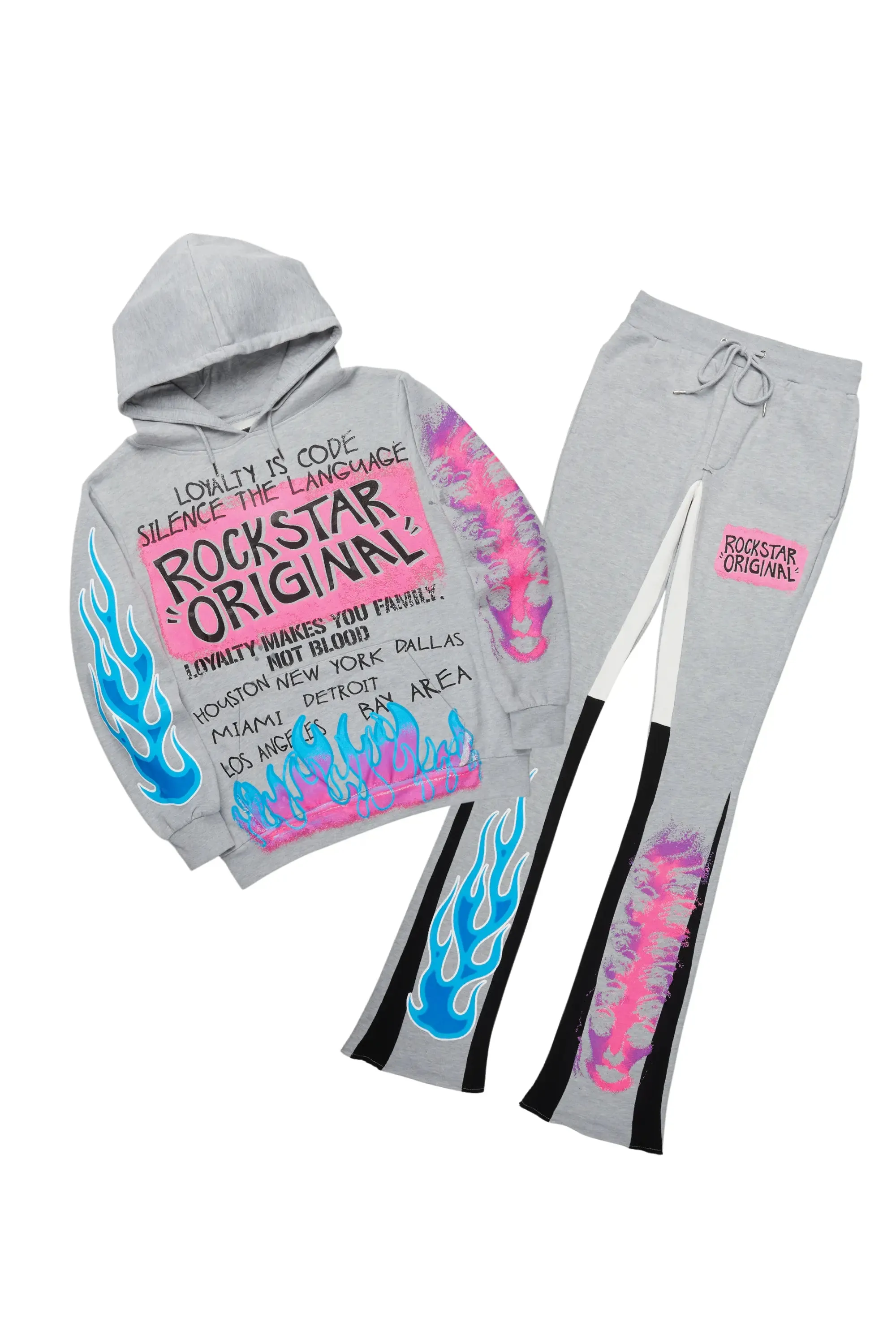Beno Heather Grey Stacked Flare Hoodie Track Set sold by Rockstar Original