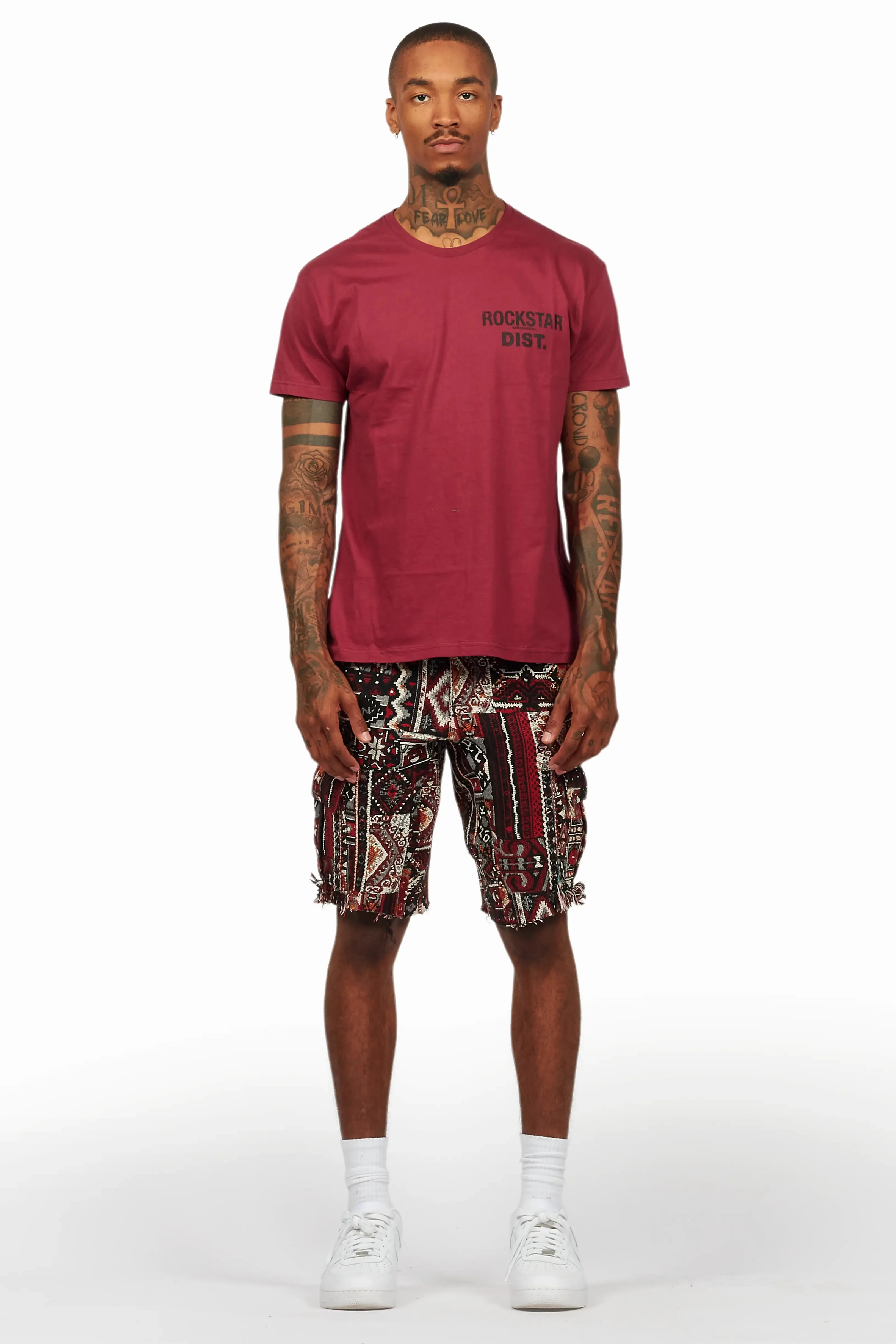Lake Burgundy/Black T-Shirt/Tapestry Short Set sold by Rockstar Original