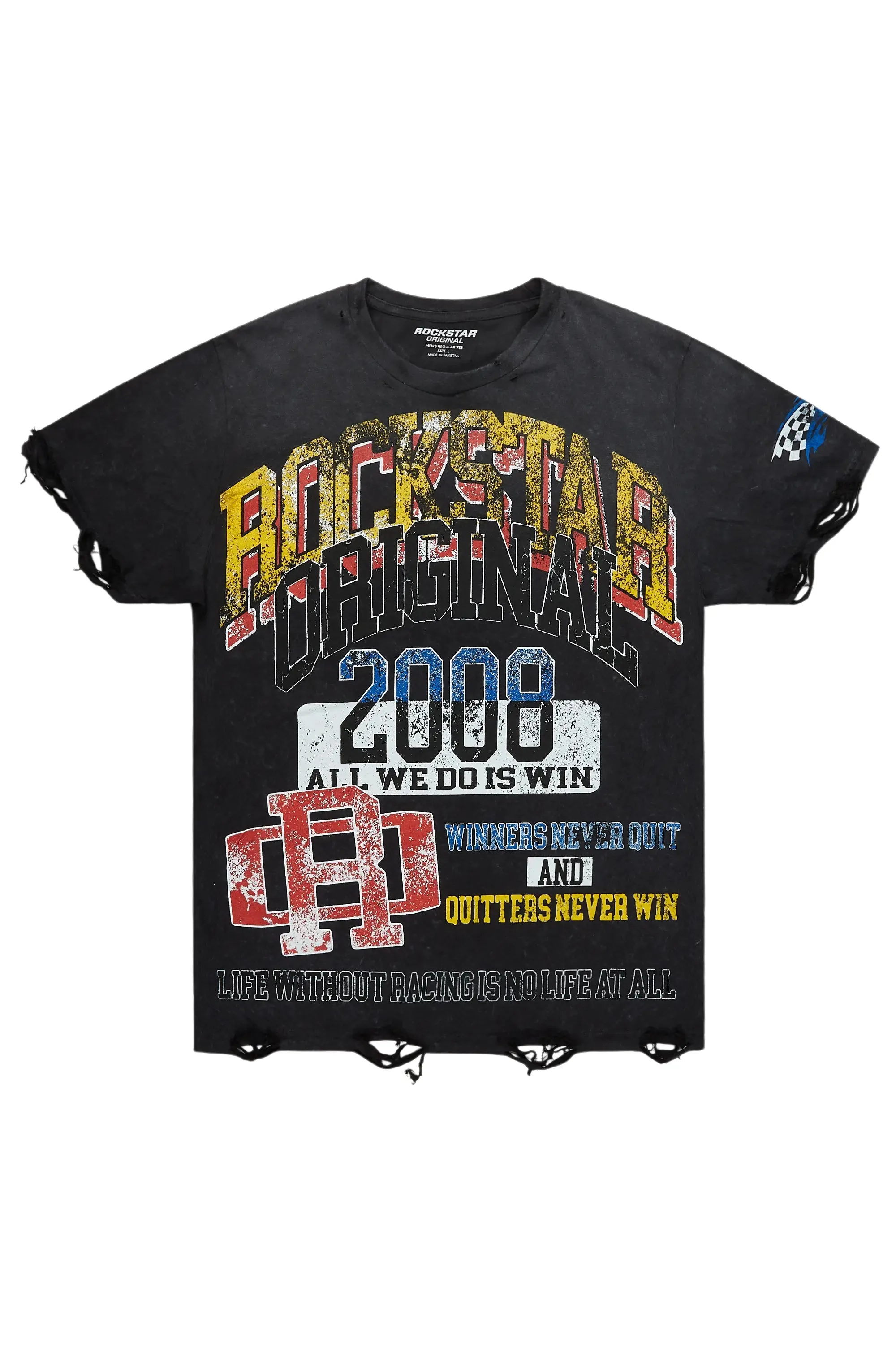 Colorful Race Vintage Black Oversized Distressed Graphic T-Shirt sold by Rockstar Original