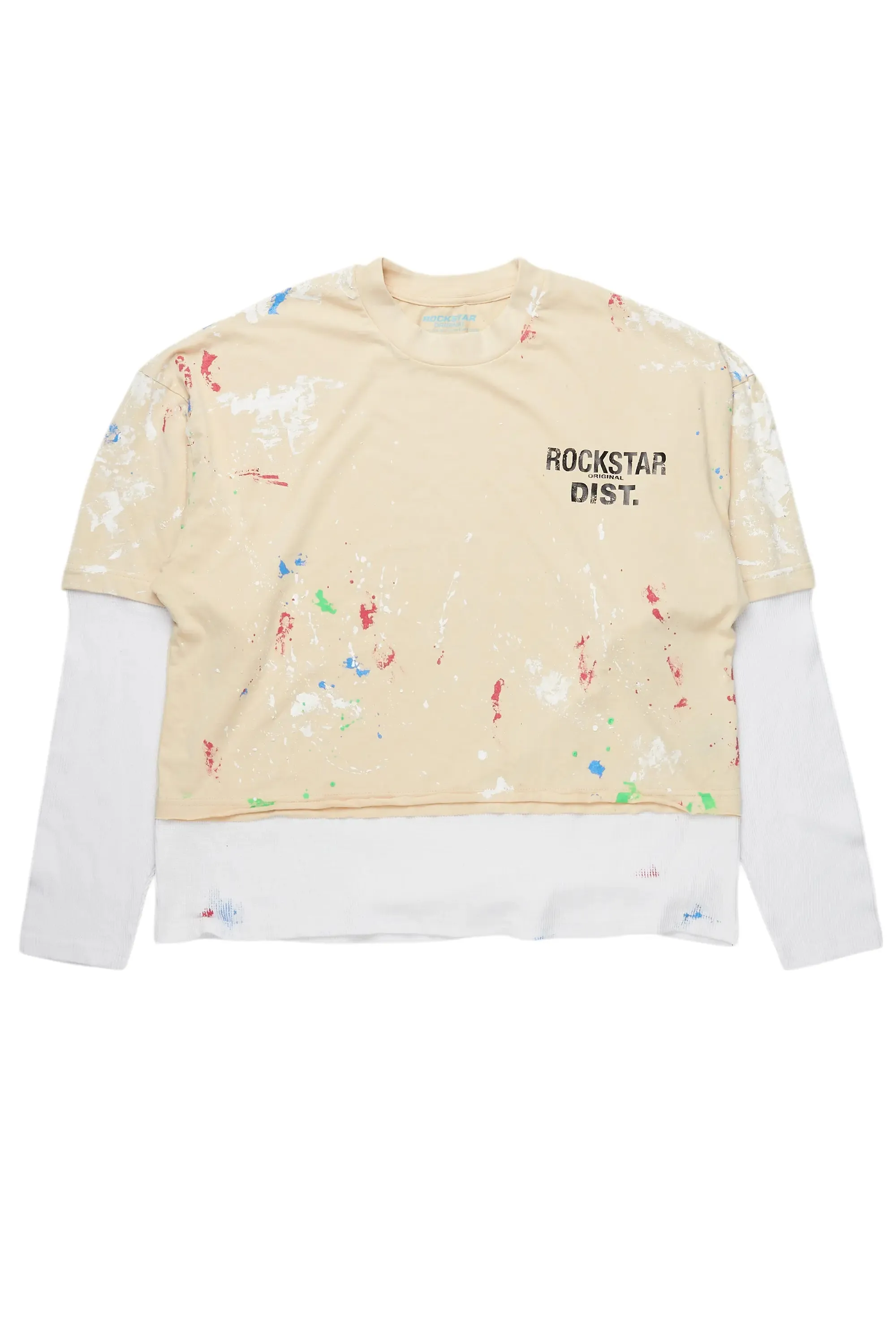 Kaee Beige Double Layer Graphic T-Shirt sold by Rockstar Original