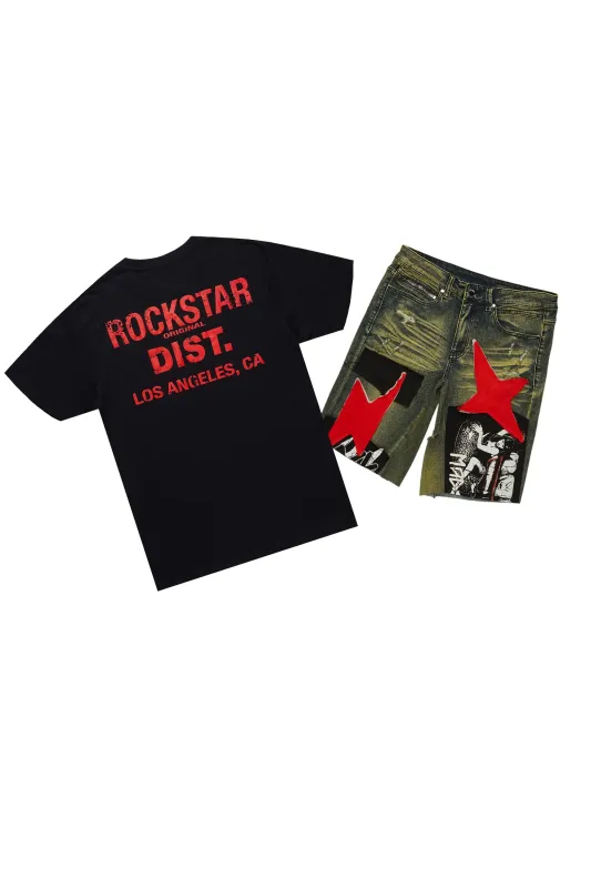 Akos Black/Tint T-Shirt/Denim Short Set sold by Rockstar Original