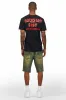 Akos Black/Red Tint T-Shirt/Denim Short Set sold by Rockstar Original