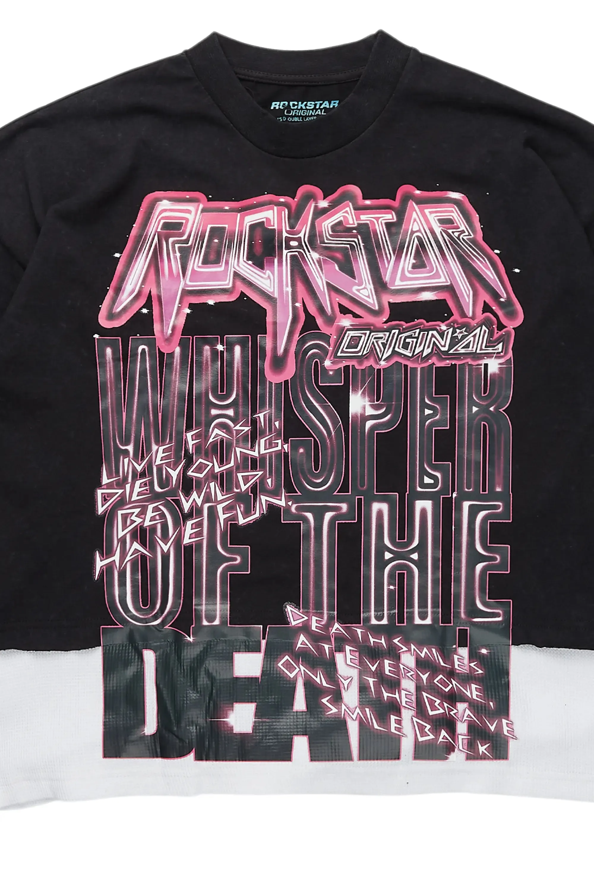 Darcy Vintage Black Thermal Double Layer Boxy Crop T-Shirt sold by Rockstar Original product image thumbnail 2