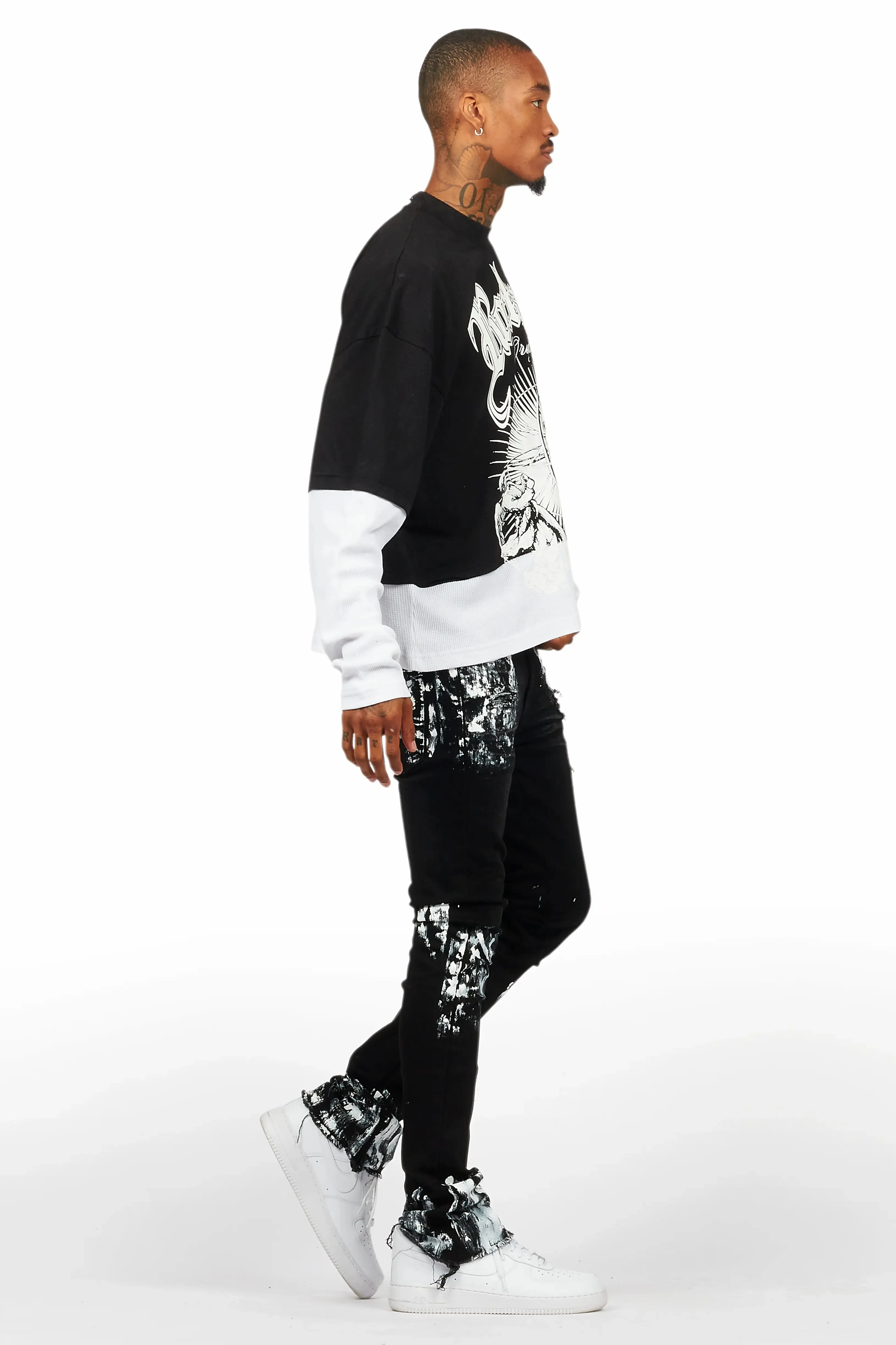 Alessi Vintage Black Thermal Double Layer Boxy Crop T-Shirt sold by Rockstar Original product image thumbnail 3