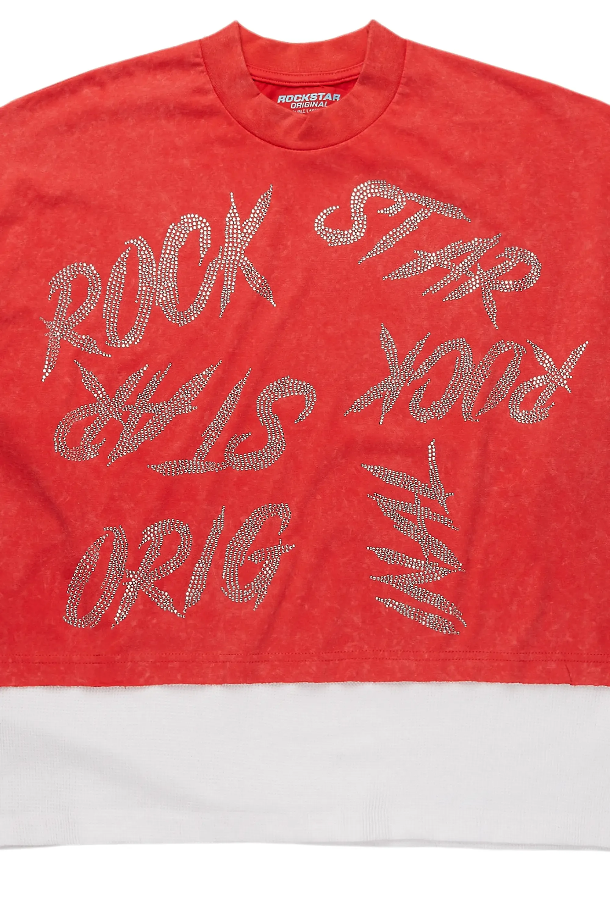 Bence Vintage Red Thermal Double Layer Boxy Crop T-Shirt sold by Rockstar Original product image thumbnail 2