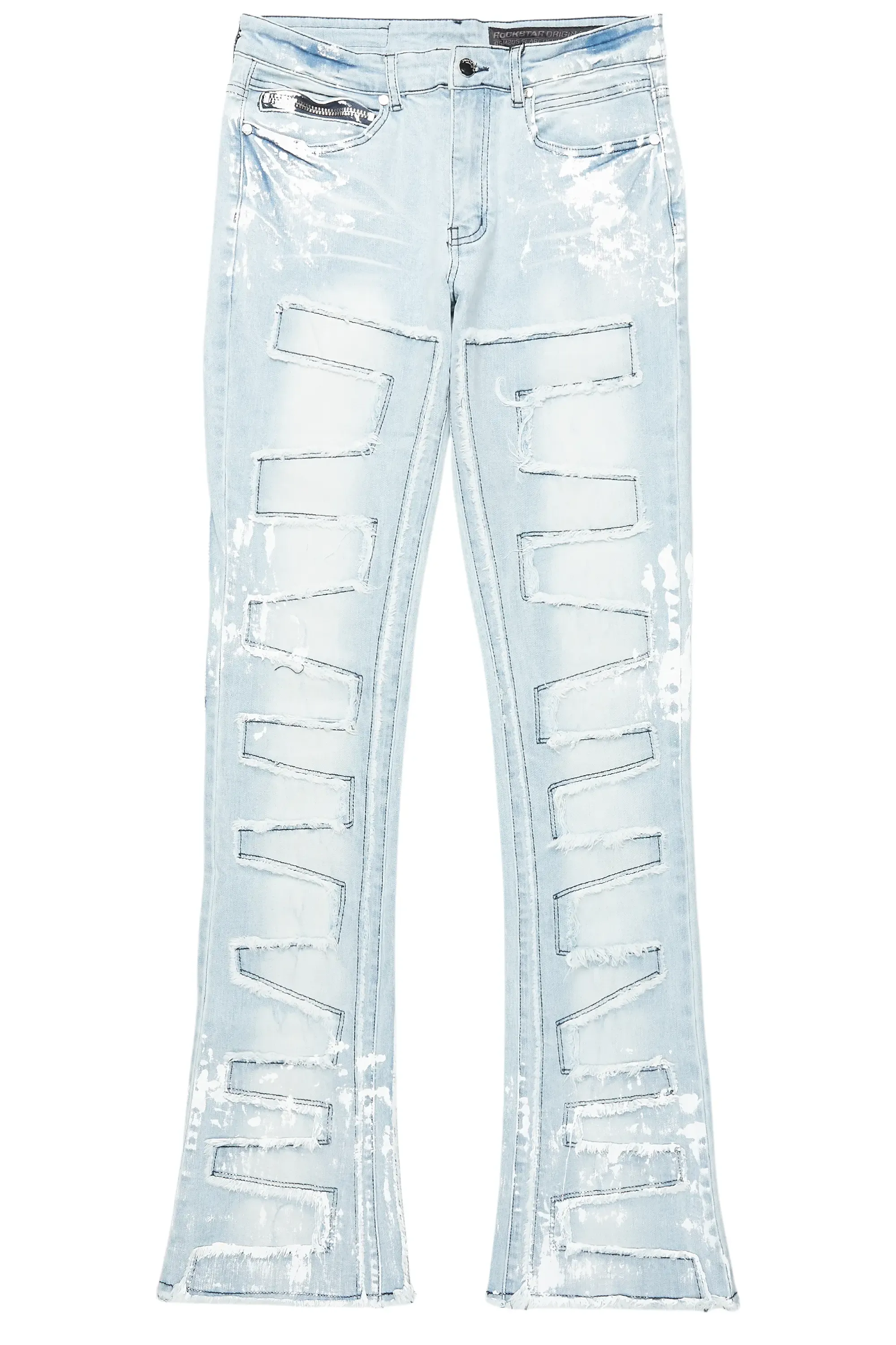 Kodak Blue/White Painter Stacked Flare Fringe Jean sold by Rockstar Original