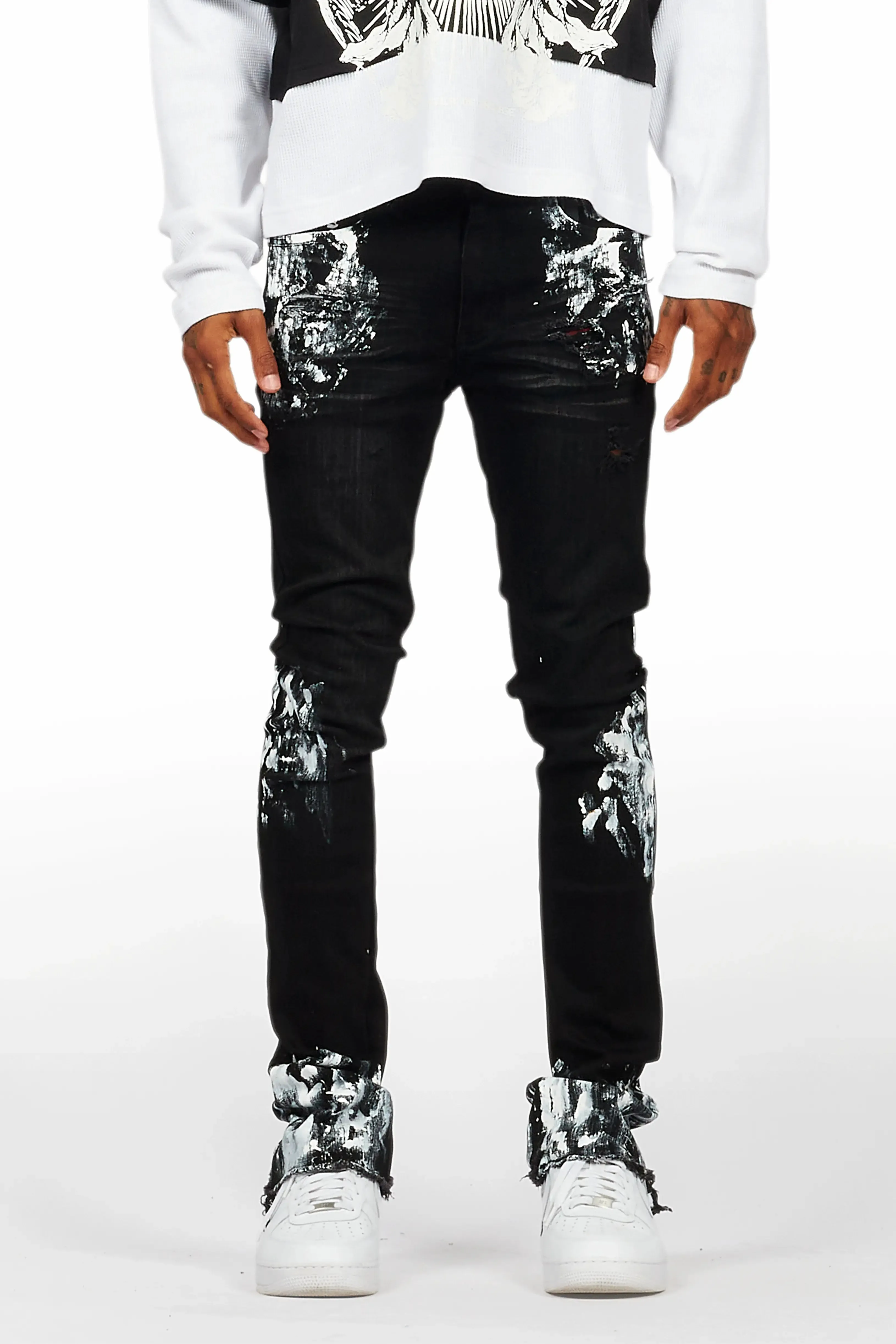 Kodak Black/White Painter Stacked Flare Jean sold by Rockstar Original